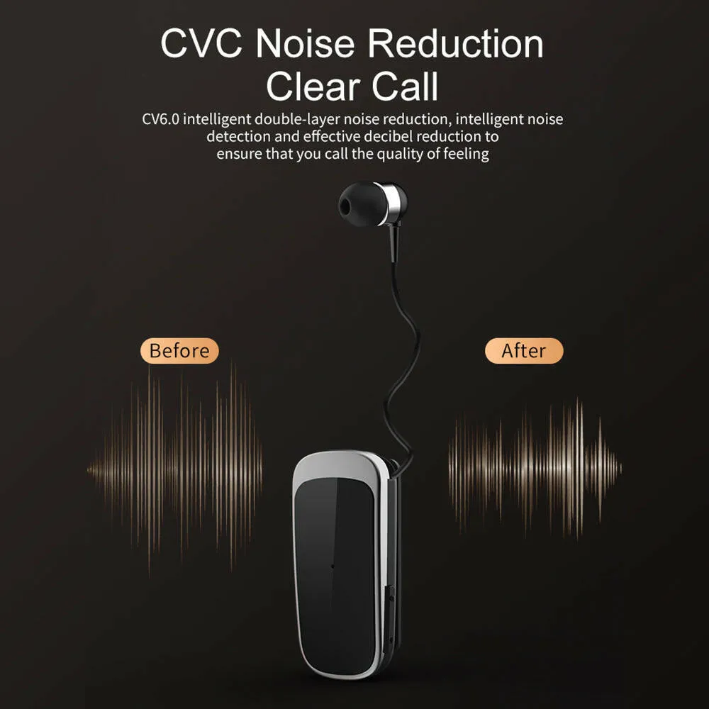 K52 Wireless Business BT Headset in-Ear Retractable Earphone Hands-free Sport Driver Earphone Telescopic Clip on Stereo Earbud With Mic
