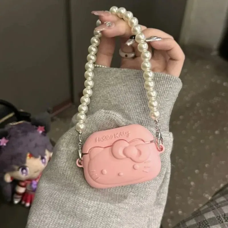 Kawaii Hello Kitty Pink AirPods Case with Pearl Chain