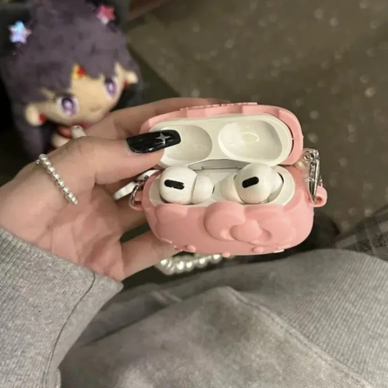 Kawaii Hello Kitty Pink AirPods Case with Pearl Chain
