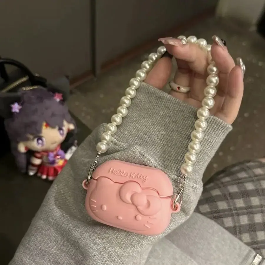 Kawaii Hello Kitty Pink AirPods Case with Pearl Chain