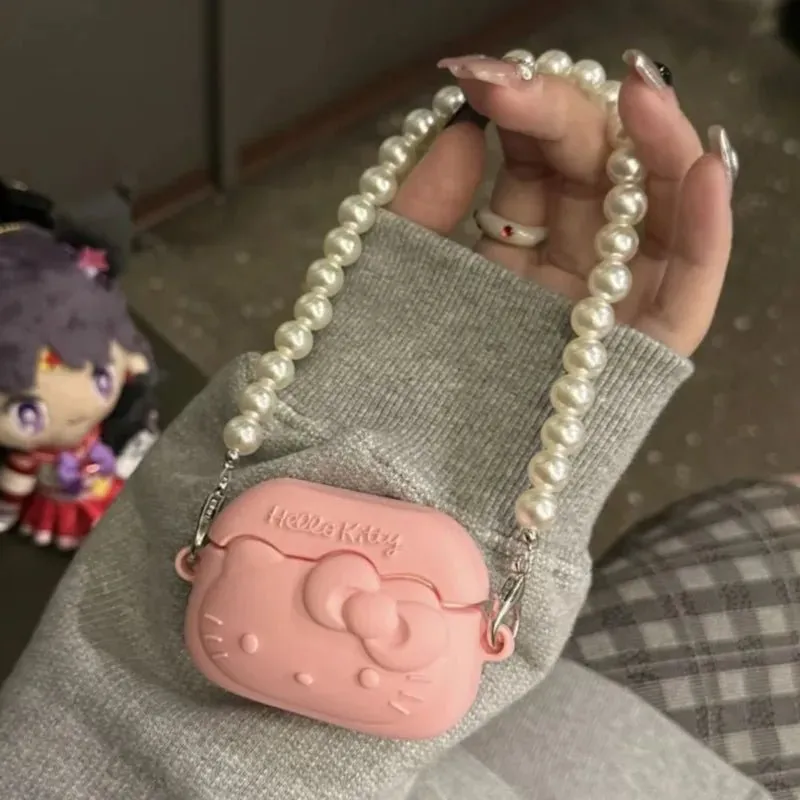 Kawaii Hello Kitty Pink AirPods Case with Pearl Chain