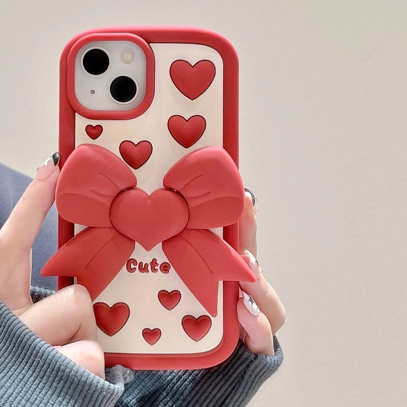 Kawaii Love Heart iPhone Case with Bowknot Griptok