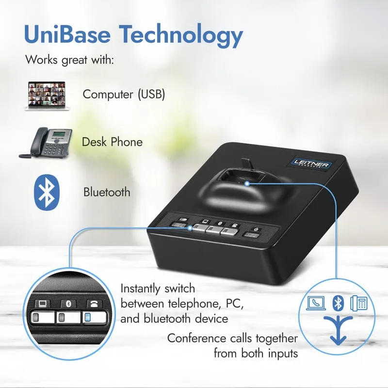 Leitner LH380 On-the-Ear Wireless Headset – Works With Your Office Phone, Computer, and Cell