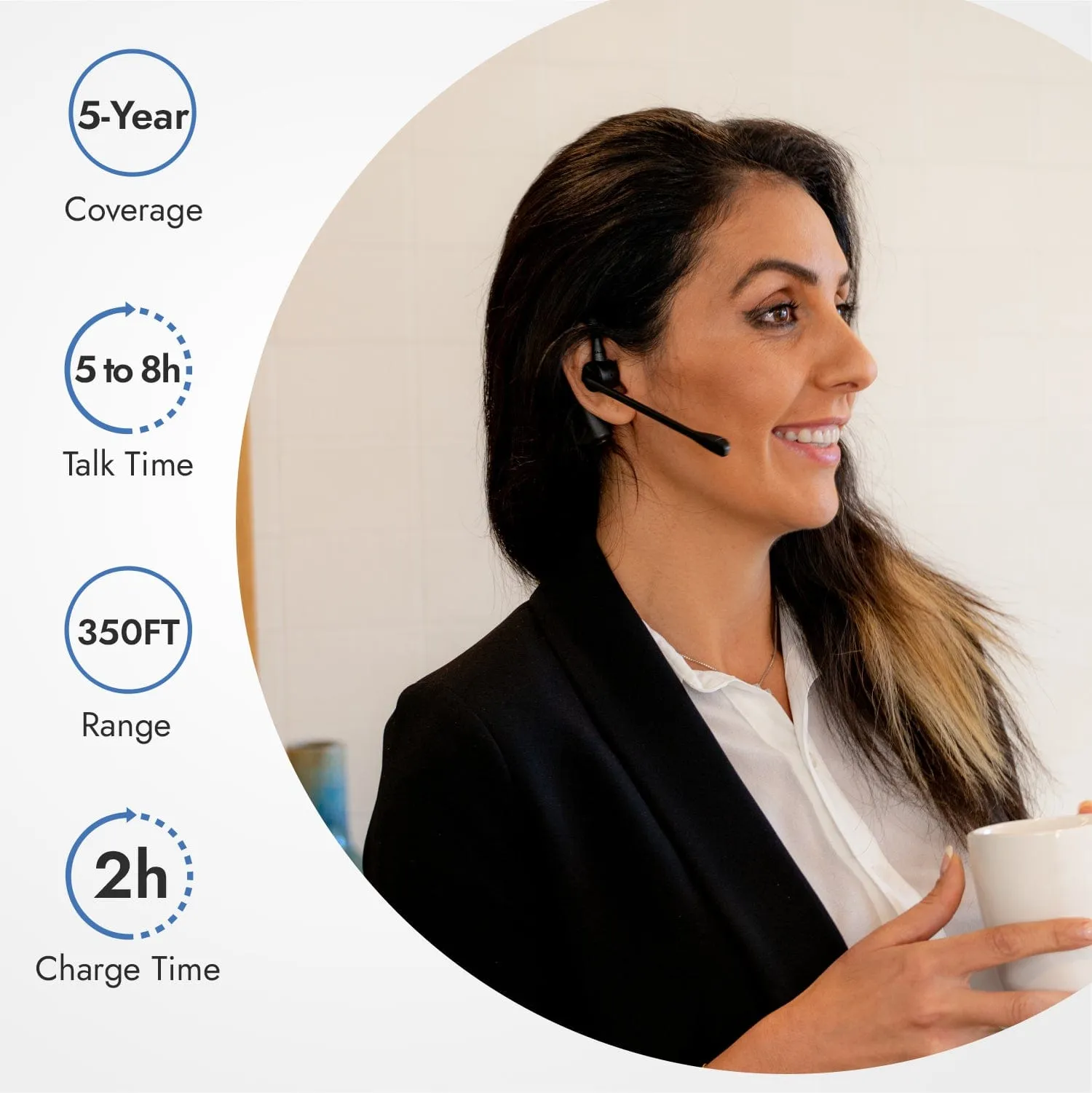 Leitner LH380 On-the-Ear Wireless Headset – Works With Your Office Phone, Computer, and Cell