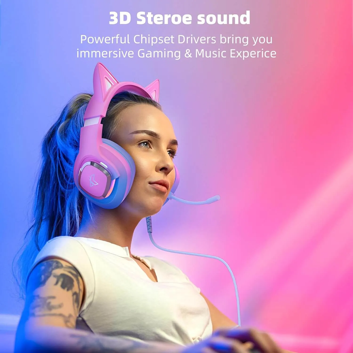 Mytrix Cat Ear Gaming Headset with 360° Rotation Microphone Compatible with PS4, PS5, Xbox, PC, MAC, Switch