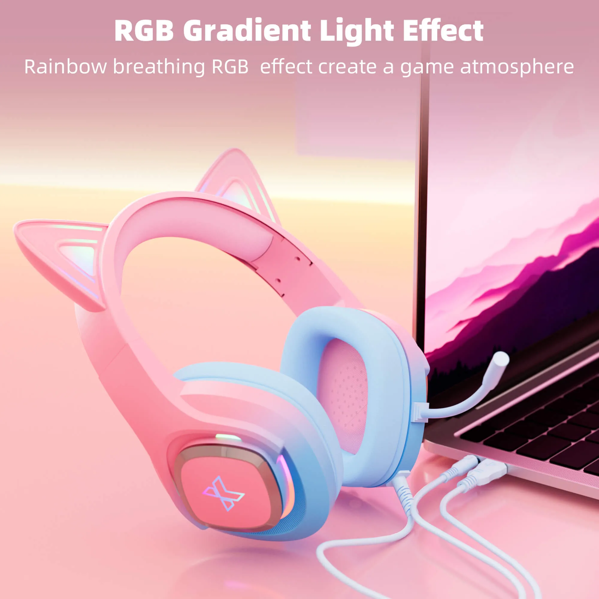 Mytrix Cat Ear Gaming Headset with 360° Rotation Microphone Compatible with PS4, PS5, Xbox, PC, MAC, Switch