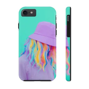 Neon Turquoise Girl with Purple Hat Phone Cover: Colorful Hair Stylish Protection