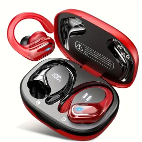 New Wireless Earbuds For Running Sports, Wireless Earphones With Earhooks, Dual-LED Display, Noise Cancelling Sports Earphones For Android/iOS Smartphones (Red)