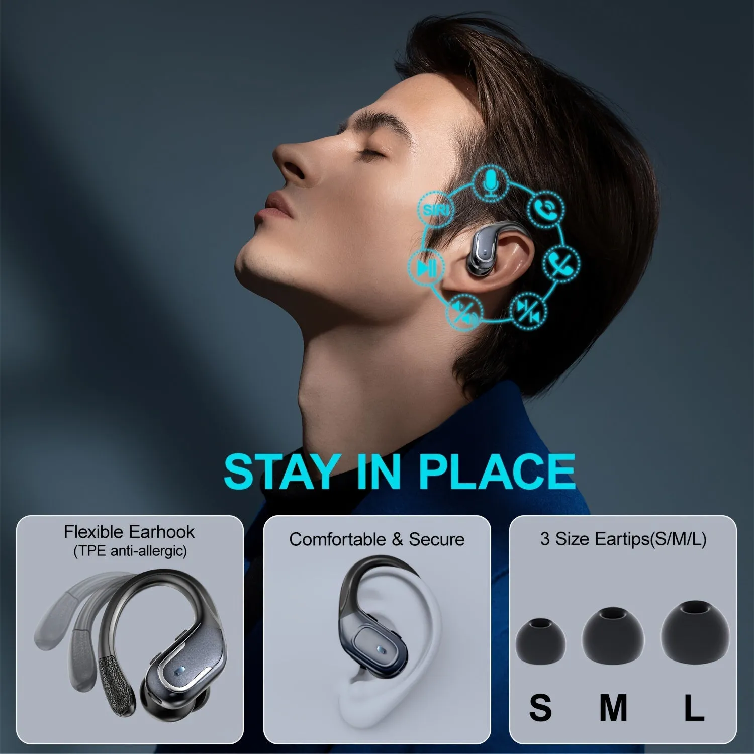 New Wireless Earbuds For Running Sports, Wireless Earphones With Pure Bass Sound, Over Ear Headphones With Dual-LED Display, Earphones Noise Cancelling Headset Built-in Microphone