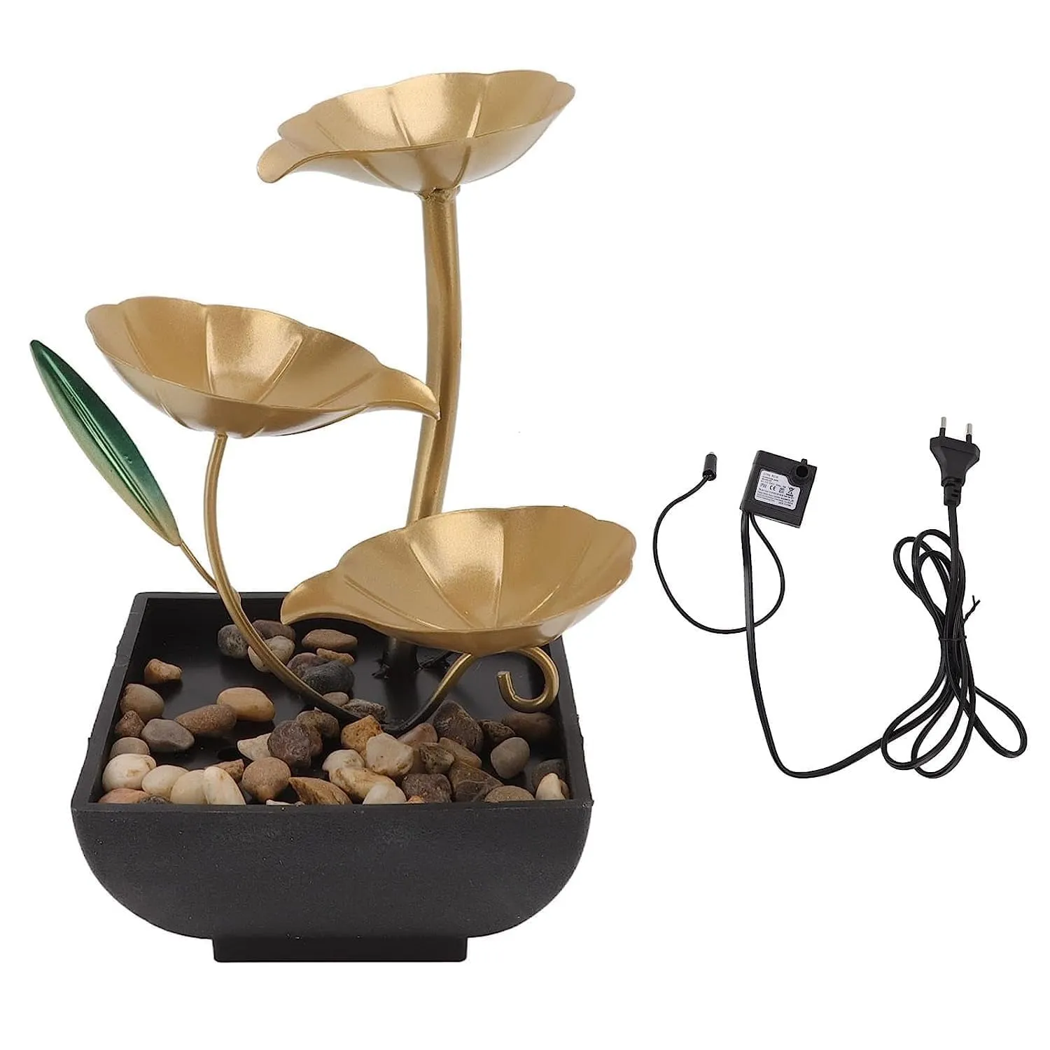 OG Metal Tabletop Water Fountain - Decor Ornaments with Waterfall Desktop Lotus Fountains, Deep Basin and Natural River Rocks, Indoor Zen Relaxation for Office, Bedroom Decor Item (Golden, 1 PCS)