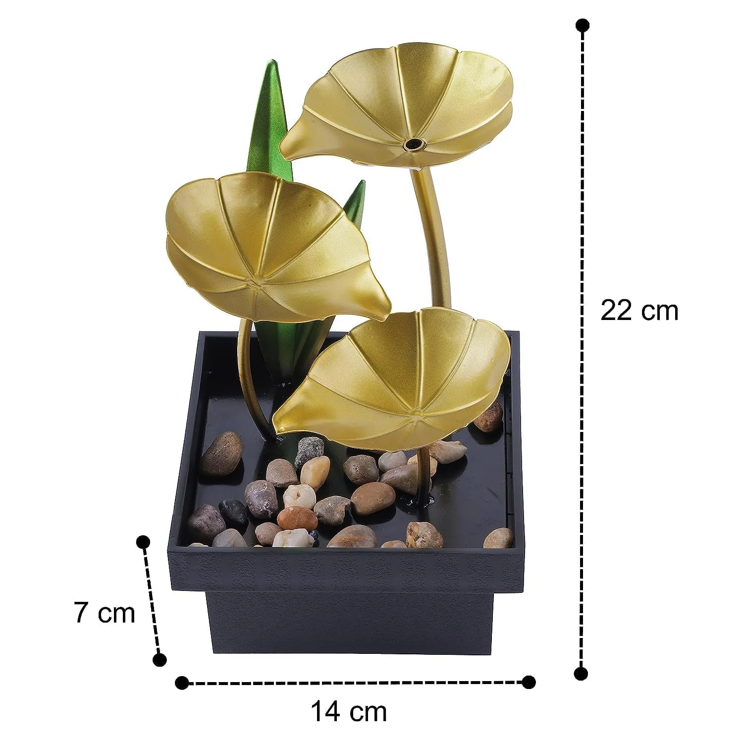 OG Metal Tabletop Water Fountain - Decor Ornaments with Waterfall Desktop Lotus Fountains, Deep Basin and Natural River Rocks, Indoor Zen Relaxation for Office, Bedroom Decor Item (Golden, 1 PCS)