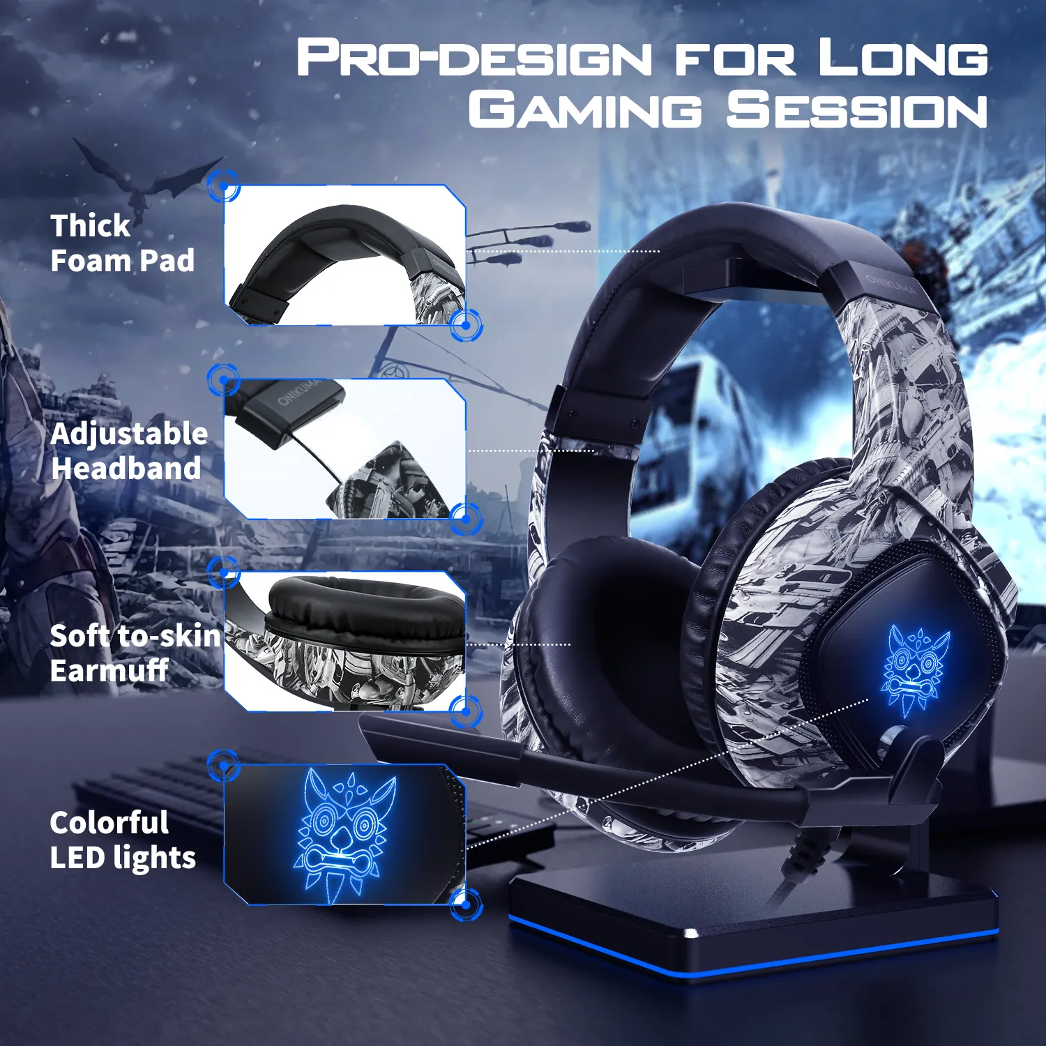 ONIKUMA K19 Professional Gaming Headphone with RGB LED Backlight