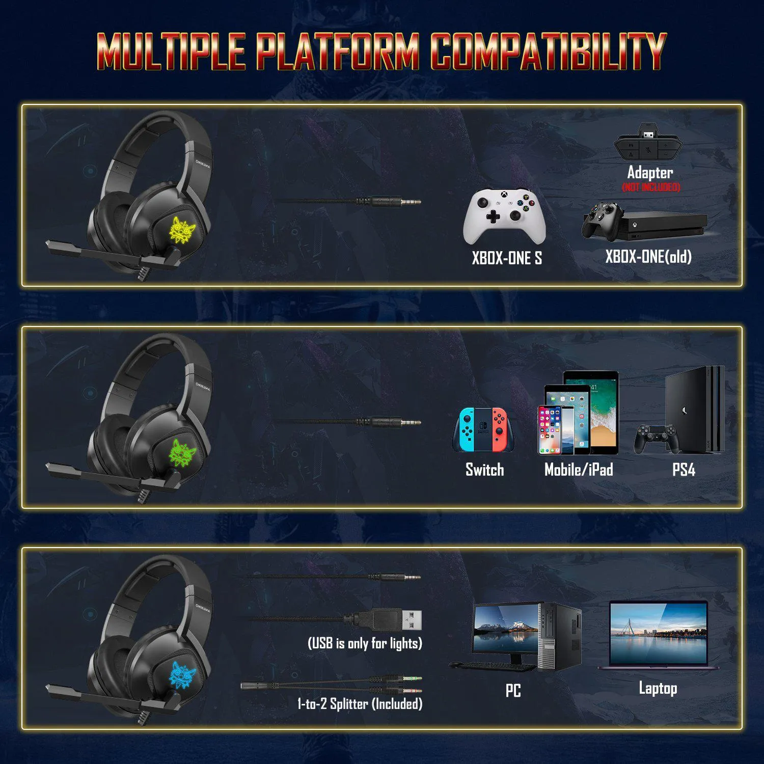 ONIKUMA K19 Professional Gaming Headphone with RGB LED Backlight