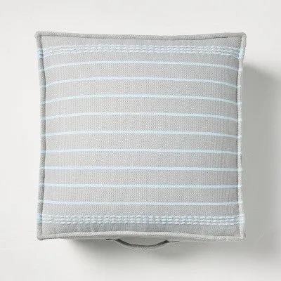 Open Box - Border Stitch Stripe Indoor/Outdoor Floor Cushion Gray/Light Blue - Hearth & Hand with Magnolia