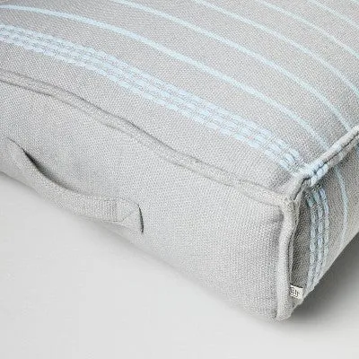 Open Box - Border Stitch Stripe Indoor/Outdoor Floor Cushion Gray/Light Blue - Hearth & Hand with Magnolia