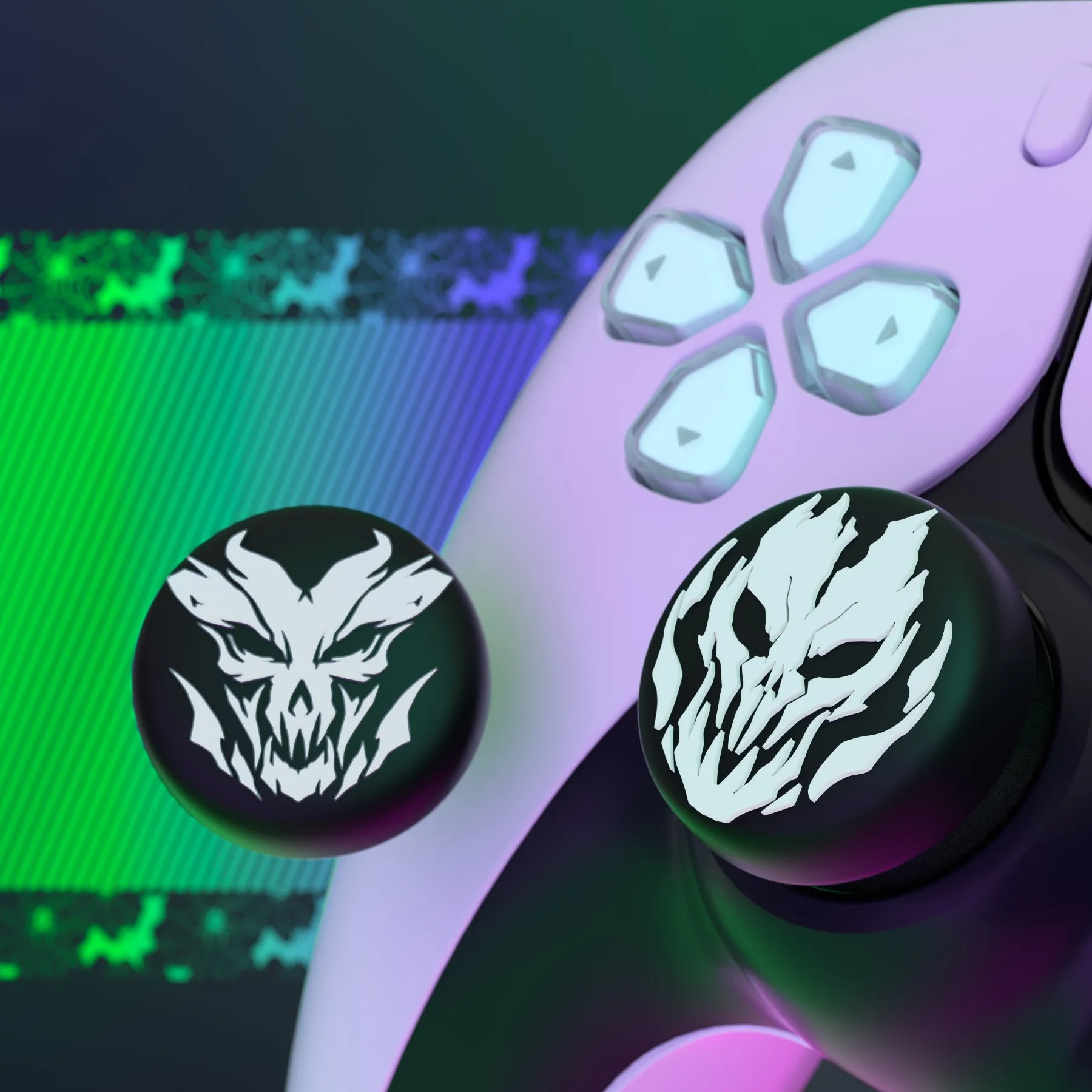 PlayVital Fire Demons Thumb Grip Caps for PS5/4 Controller, Silicone Analog Stick Caps Cover for Xbox Series X/S, Thumbstick Caps for Switch Pro Controller - PJM3017