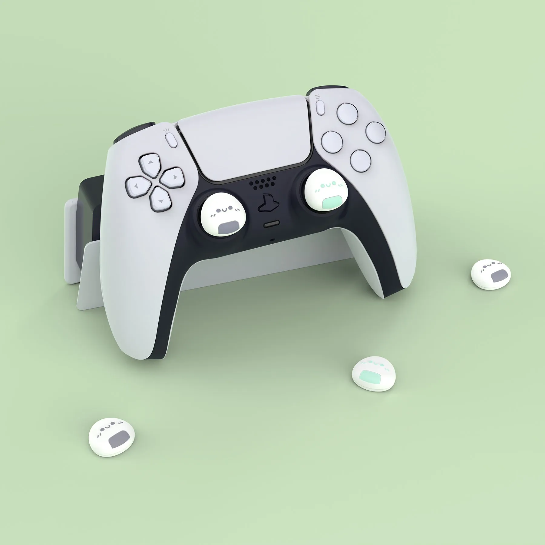 PlayVital Onigiri Cute Thumb Grip Caps for PS5/4 Controller, Silicone Analog Stick Caps Cover for Xbox Series X/S, Thumbstick Caps for Switch Pro Controller - Gray & Seafoam Green - PJM3007