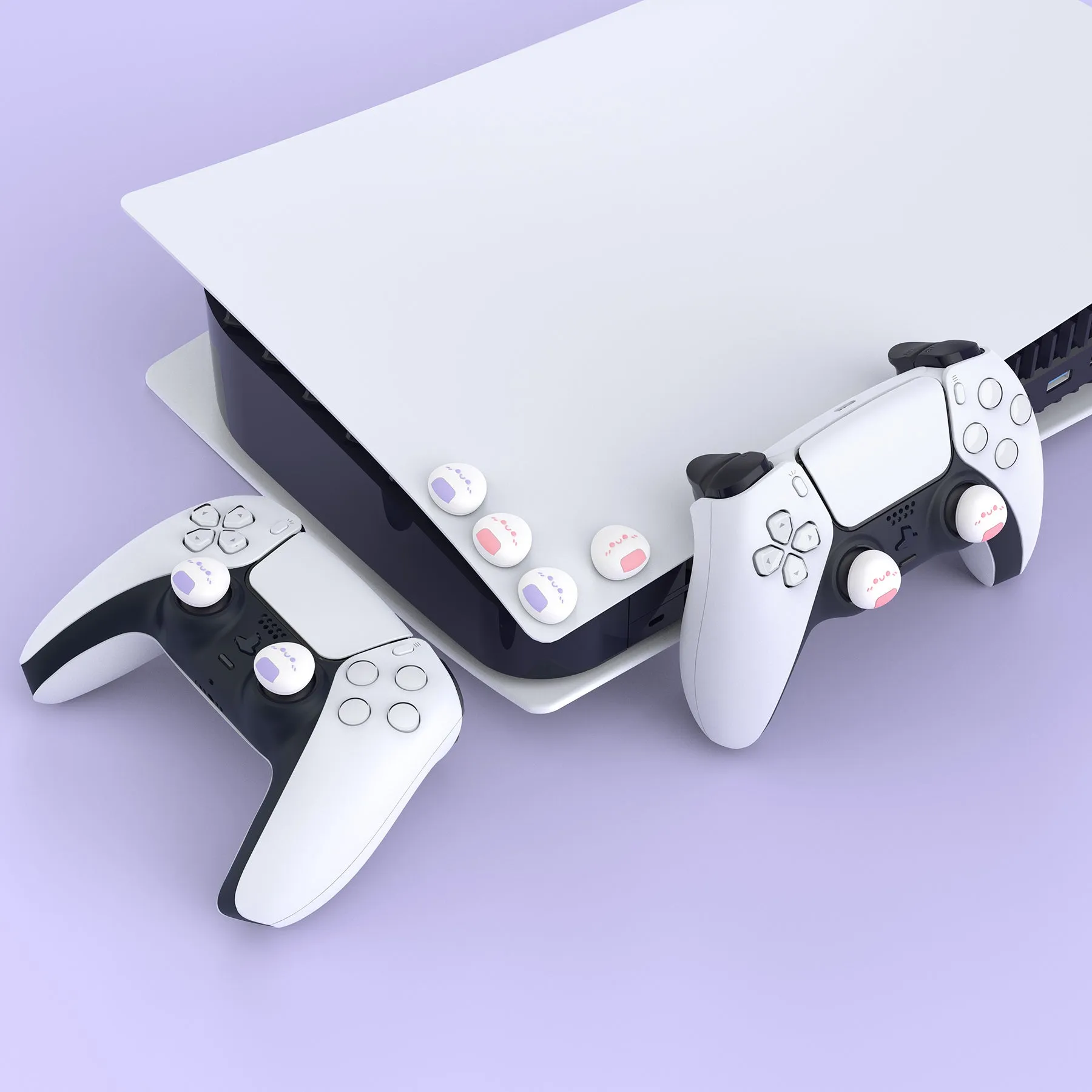 PlayVital Onigiri Cute Thumb Grip Caps for PS5/4 Controller, Silicone Analog Stick Caps Cover for Xbox Series X/S, Thumbstick Caps for Switch Pro Controller - Light Violet & Pink - PJM3008