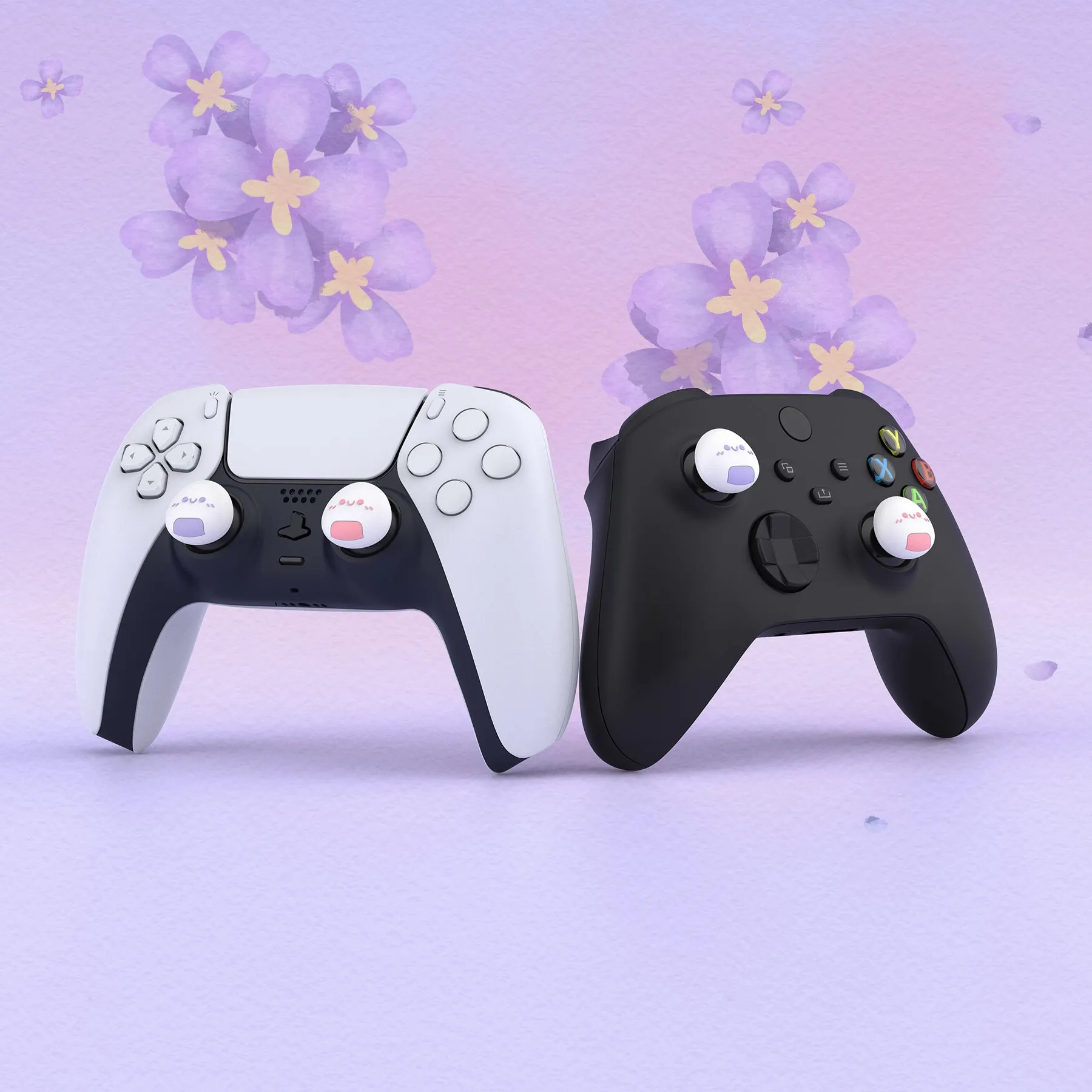 PlayVital Onigiri Cute Thumb Grip Caps for PS5/4 Controller, Silicone Analog Stick Caps Cover for Xbox Series X/S, Thumbstick Caps for Switch Pro Controller - Light Violet & Pink - PJM3008