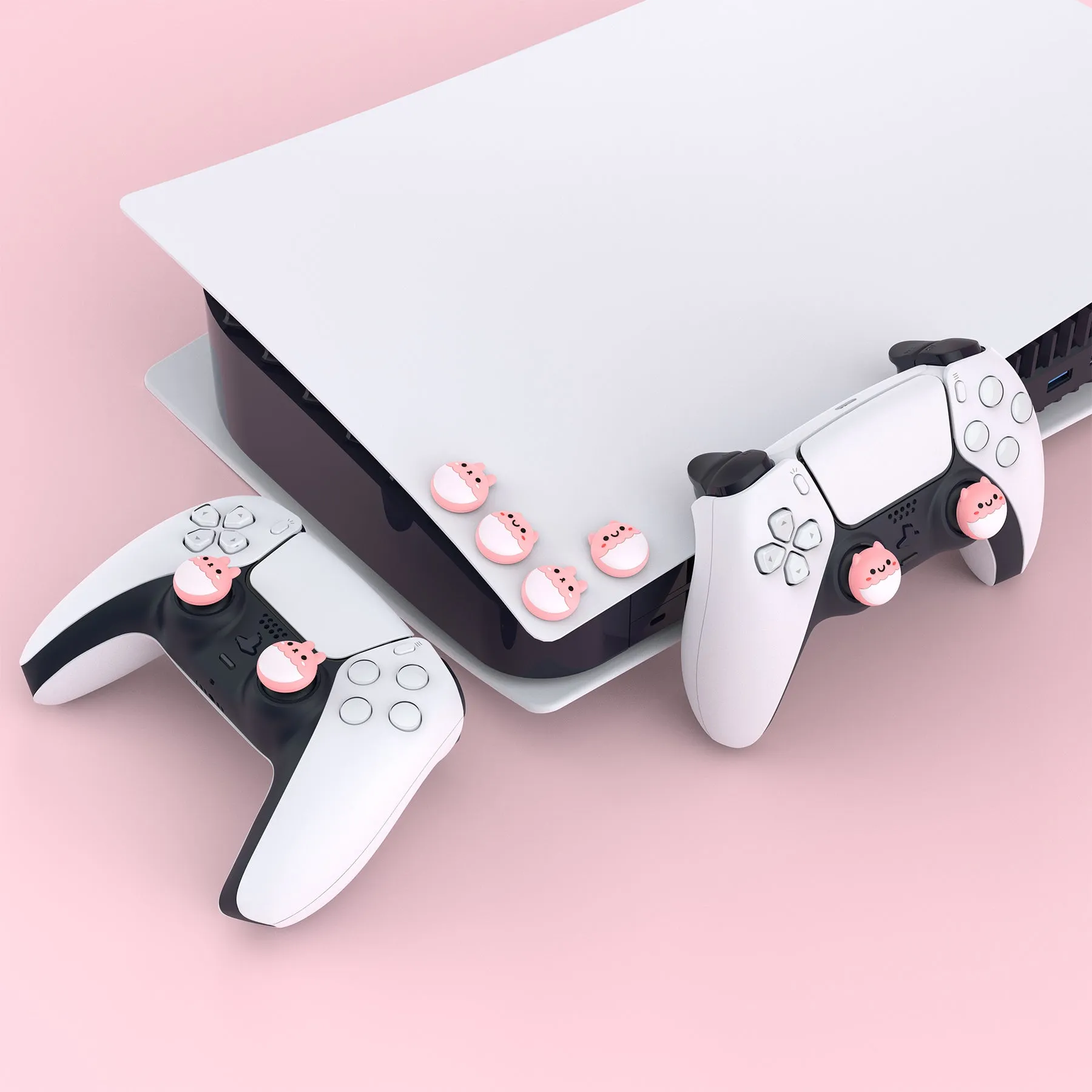 PlayVital Rabbit & Squirrel Cute Thumb Grip Caps for PS5/4 Controller, Silicone Analog Stick Caps Cover for Xbox Series X/S, Thumbstick Caps for Switch Pro Controller - Pale Red - PJM3002