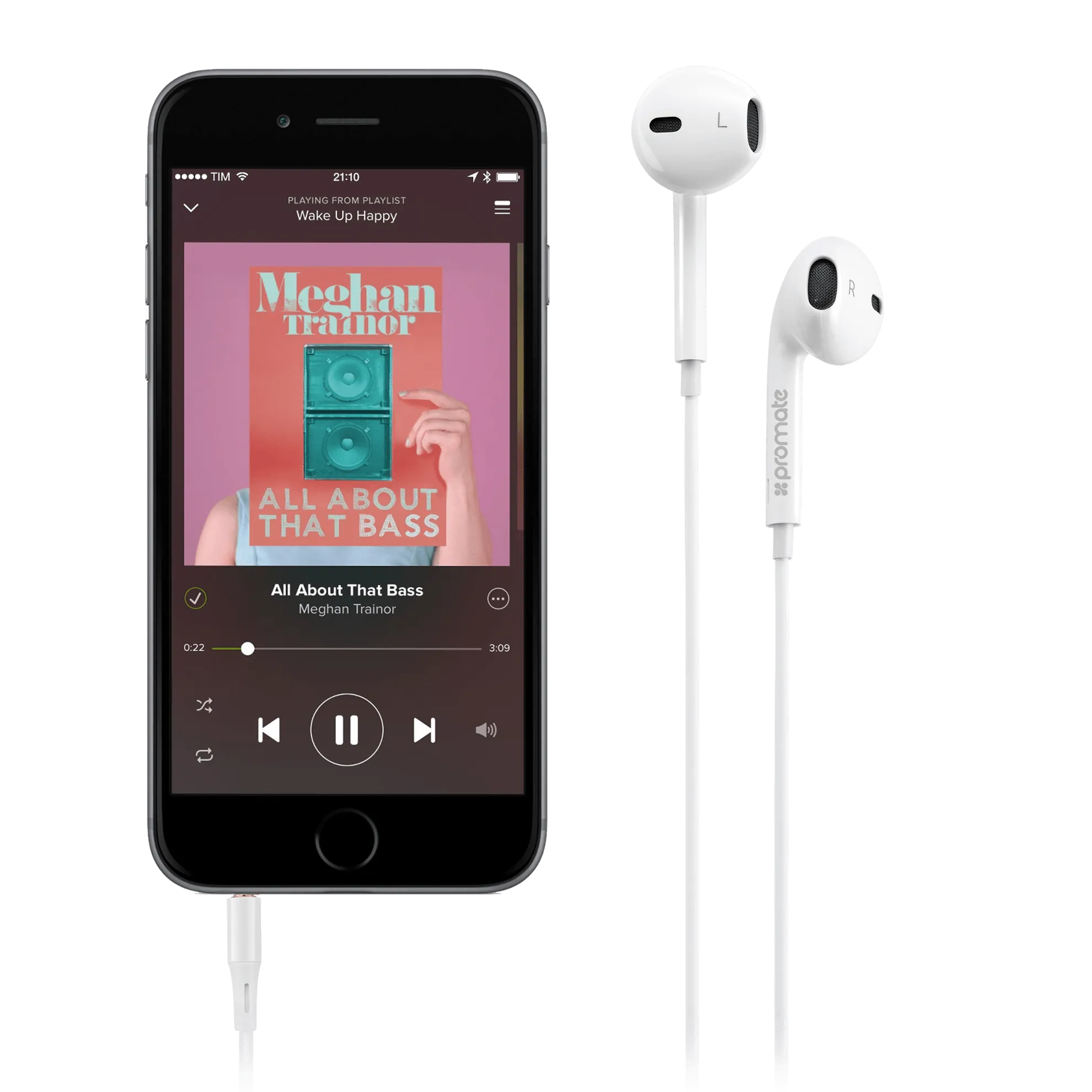 Promate Lightweight High-Performance Stereo Earbuds, In-Line Mic and Universal Volume Control, White
