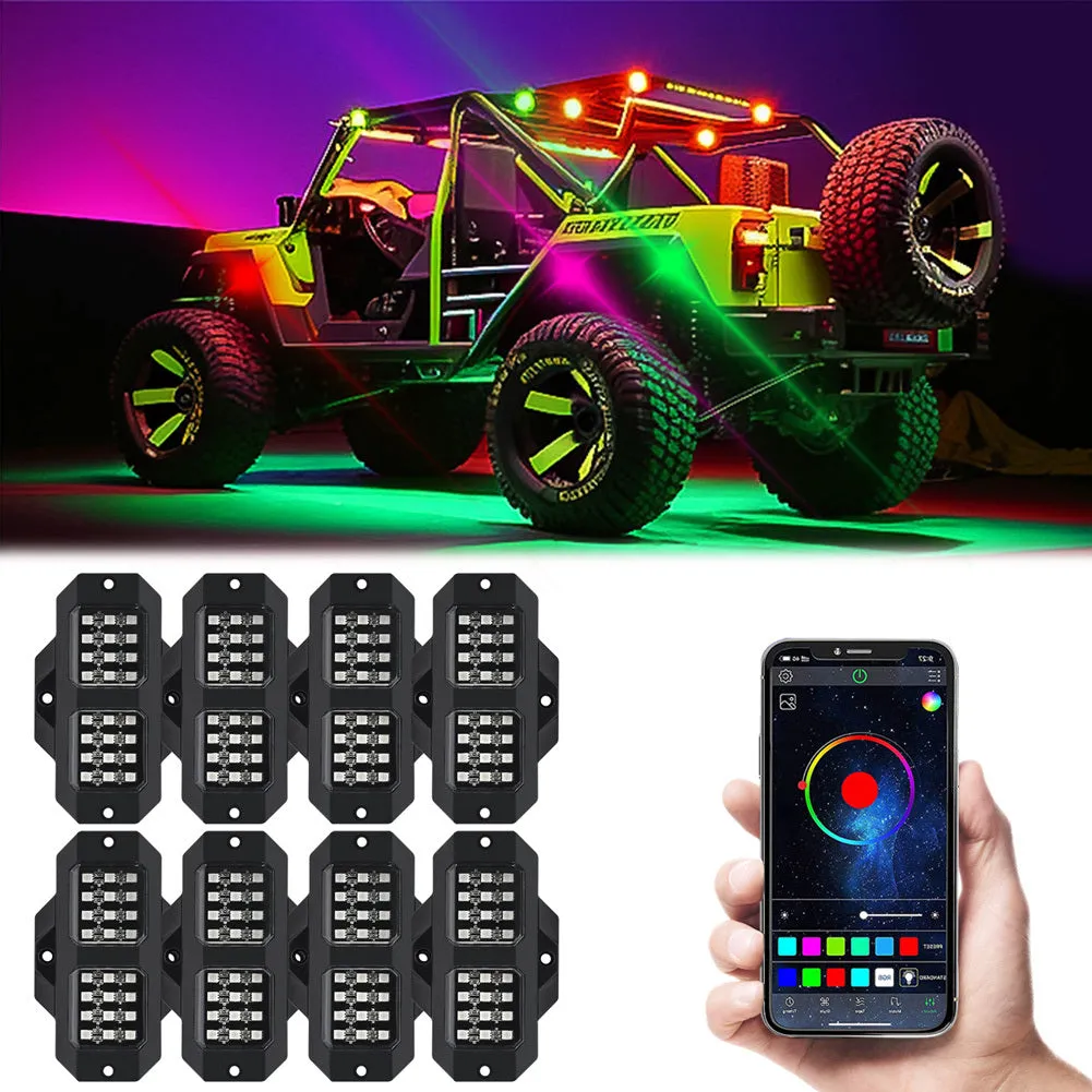RGB LED Rock Lights Kits Multicolor Exterior Waterproof Underglow