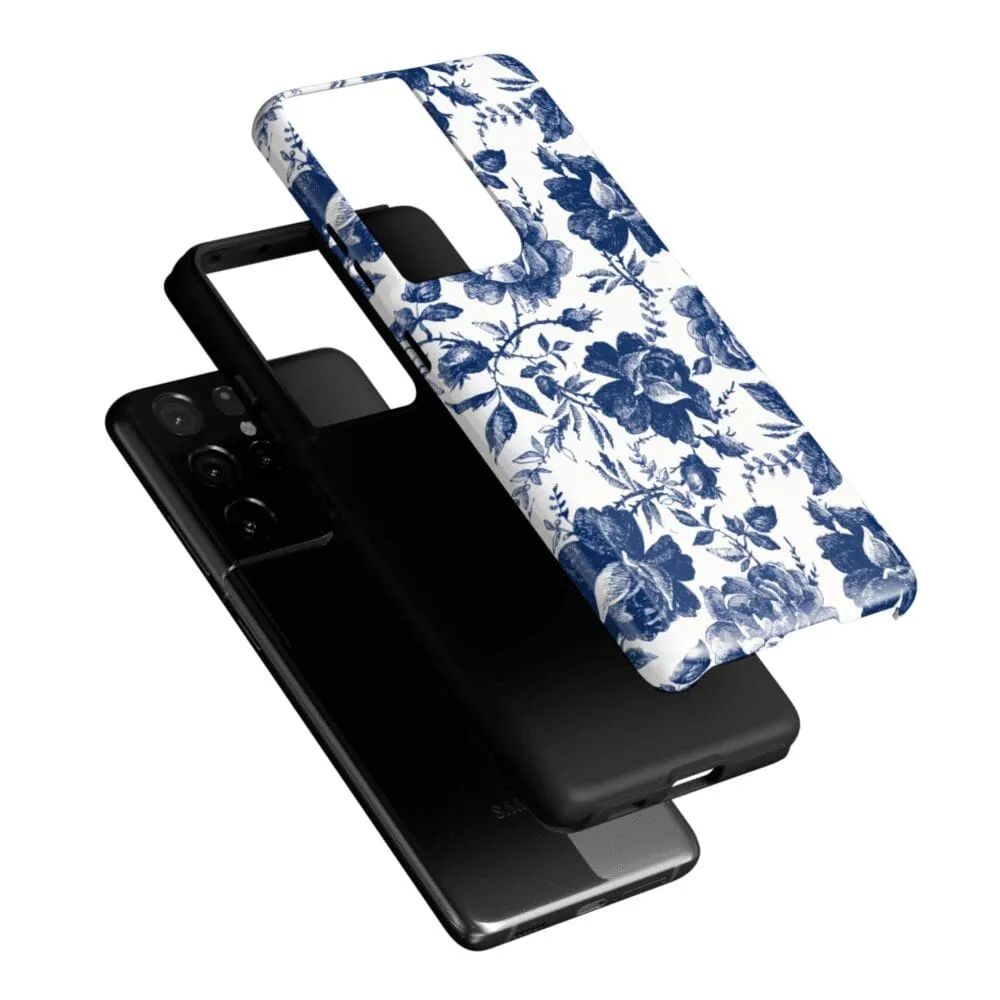 Rose to Fame | Blue & White Rose Floral Samsung Case