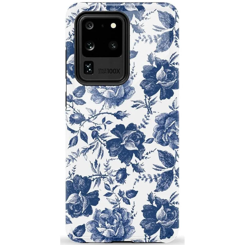 Rose to Fame | Blue & White Rose Floral Samsung Case