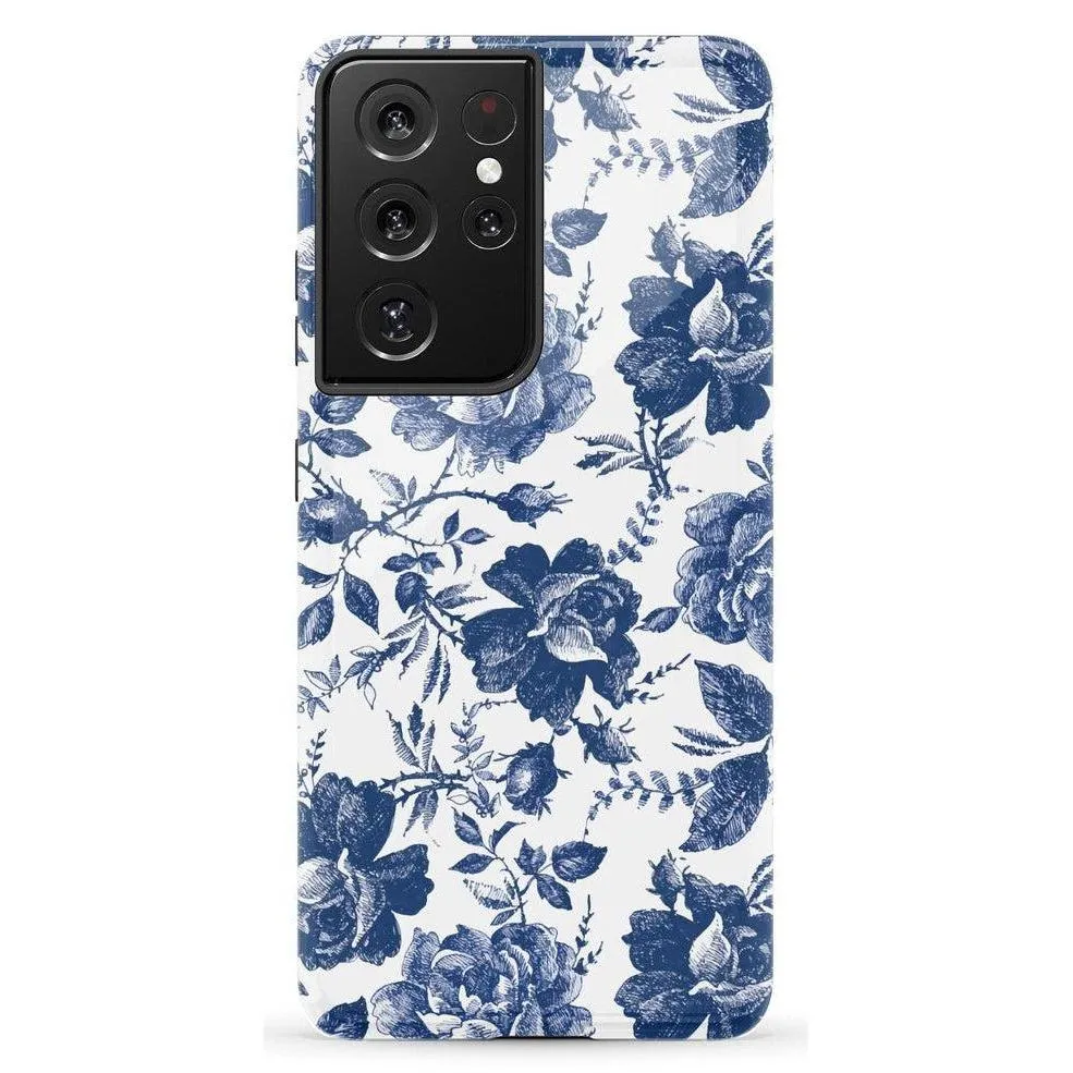 Rose to Fame | Blue & White Rose Floral Samsung Case