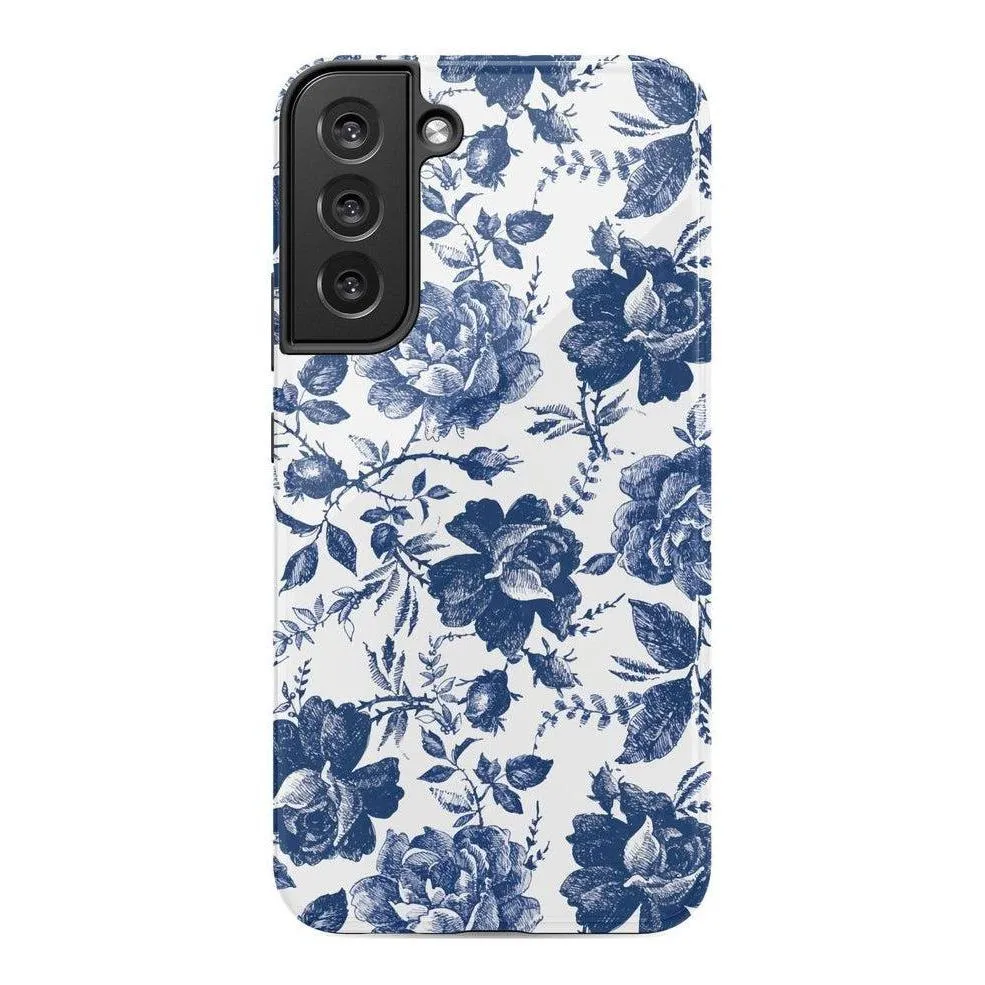 Rose to Fame | Blue & White Rose Floral Samsung Case
