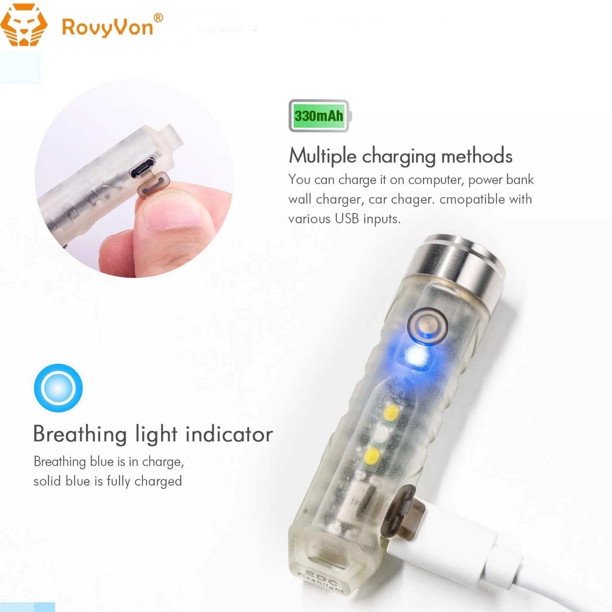 RovyVon Aurora A5x White/UV Green GITD Keychain Flashlight