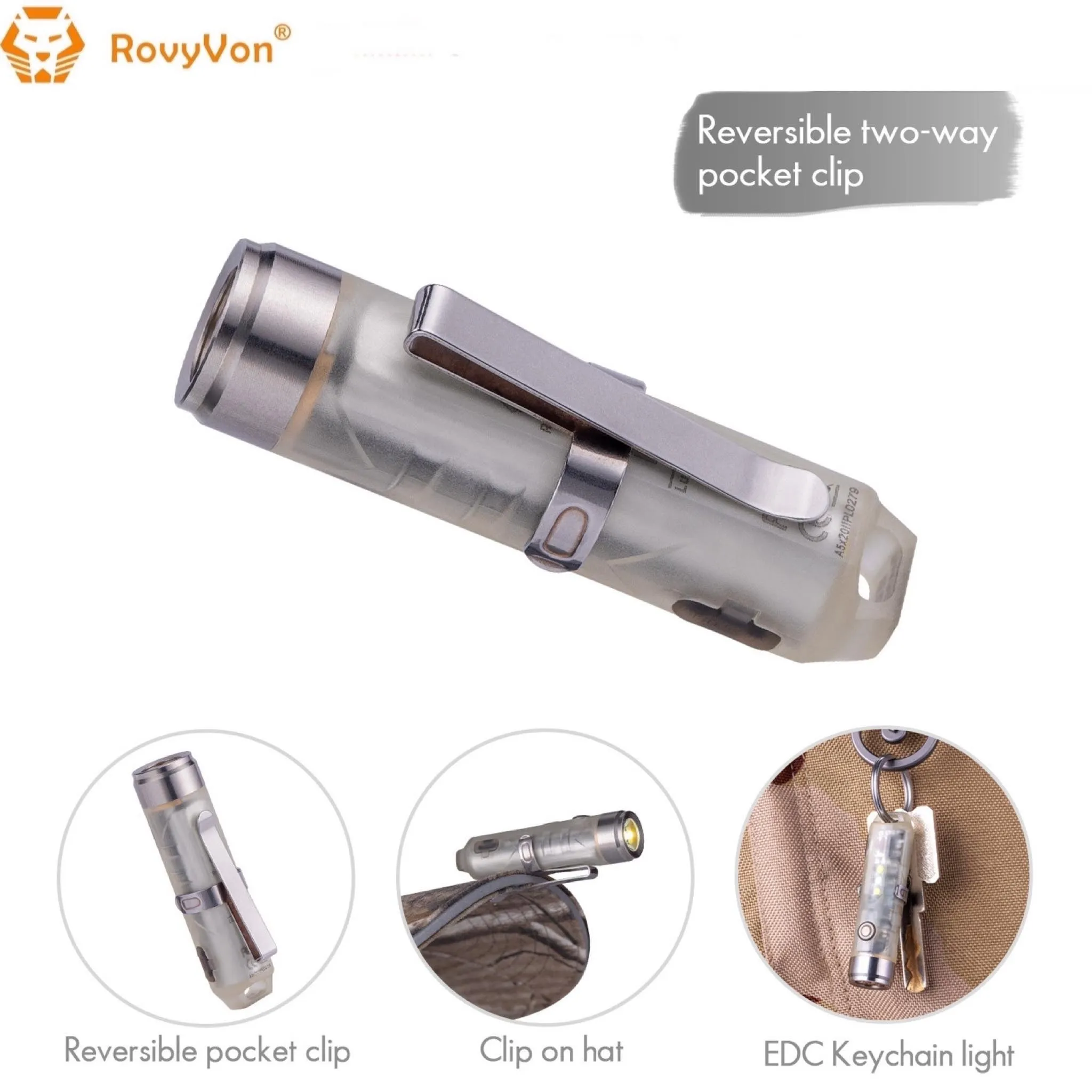 RovyVon Aurora A5x White/UV Green GITD Keychain Flashlight