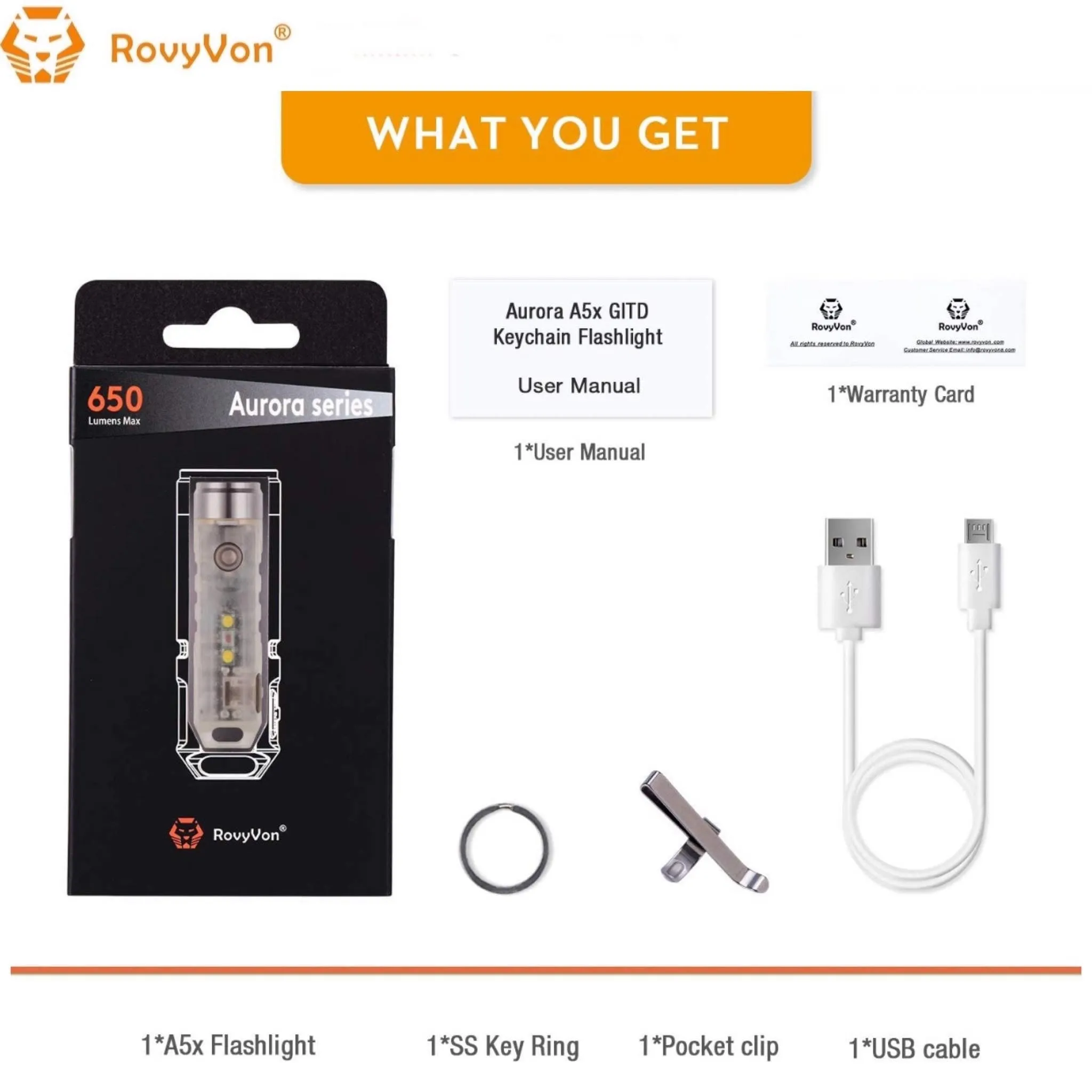 RovyVon Aurora A5x White/UV Green GITD Keychain Flashlight