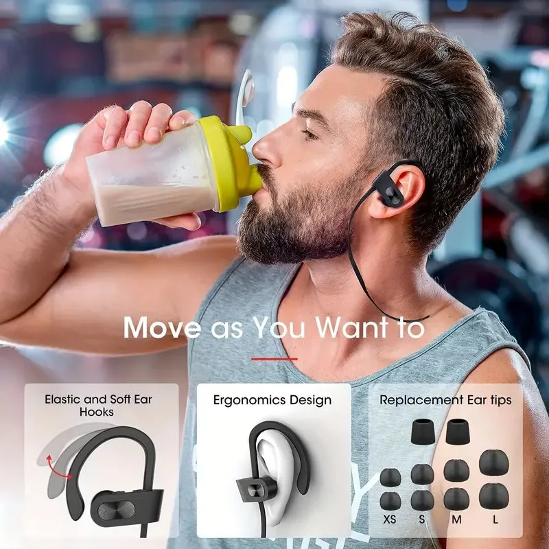 Running Headphones W/16 Hrs Playtime, Bass  HD Stereo Wireless Sports Earphones Earbuds In Ear For Workout, Gym W/CVC6. 0 Noise Cancelling Mic