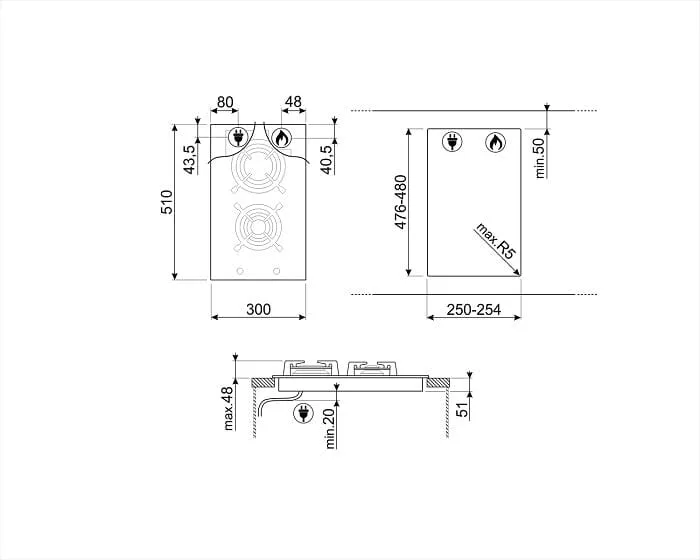 Smeg PC32GNO 30cm 2 Gas Burner Hob