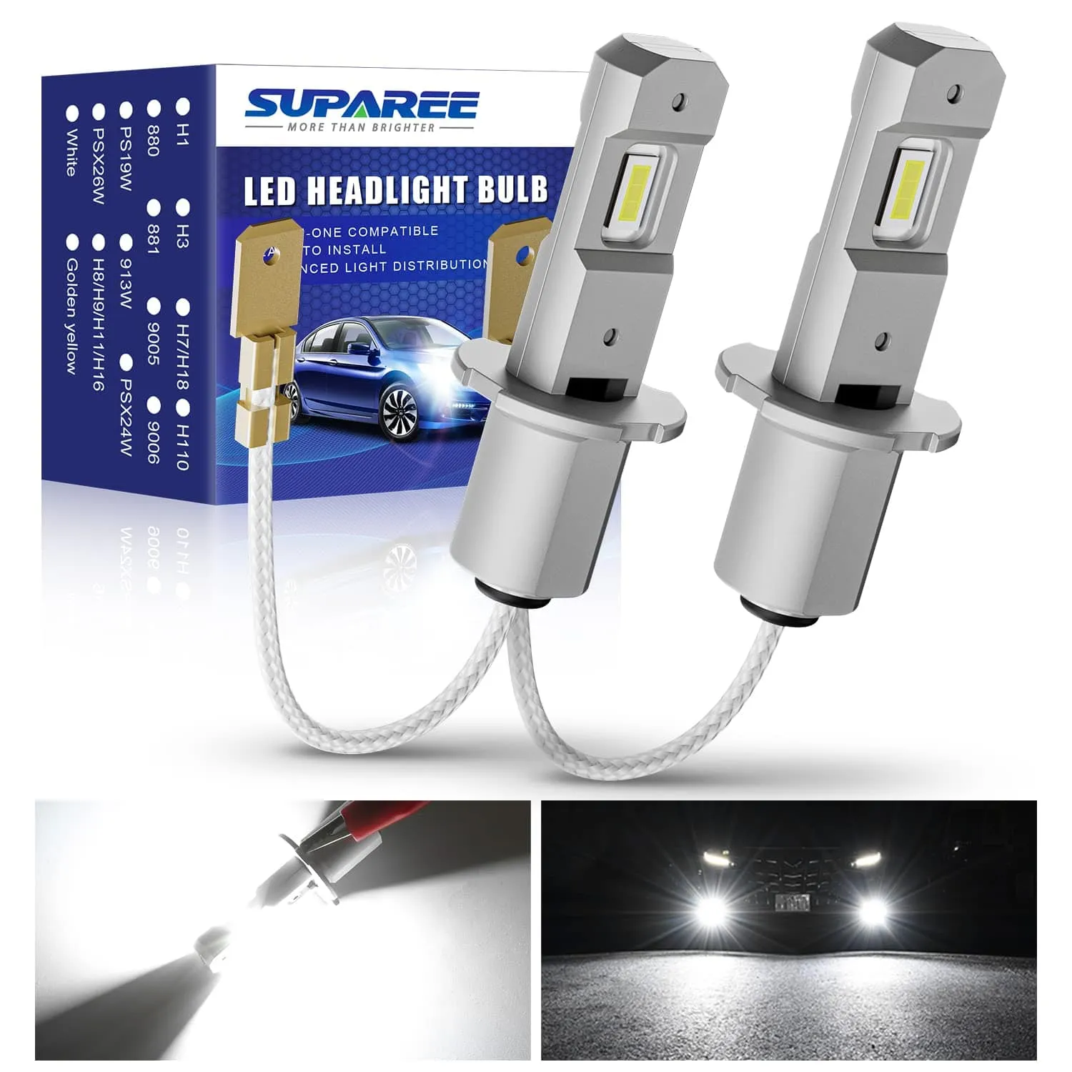 SUPAREE H3 LED Fog Light Bulbs 6500K White 1:1 Original Size