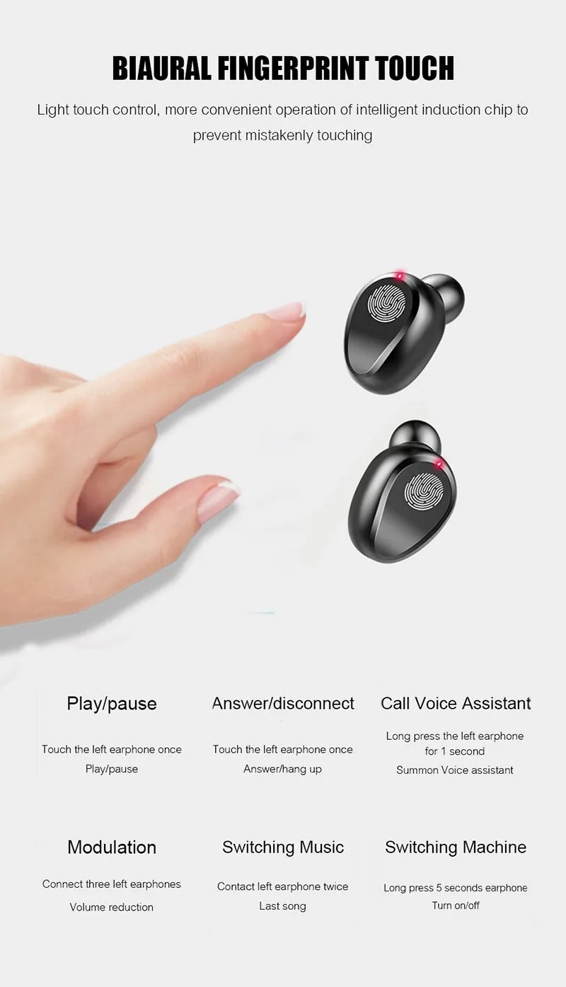 TWS Bluetooth 5.0 Wireless Earphones, Stereo Sport Earbuds headphones