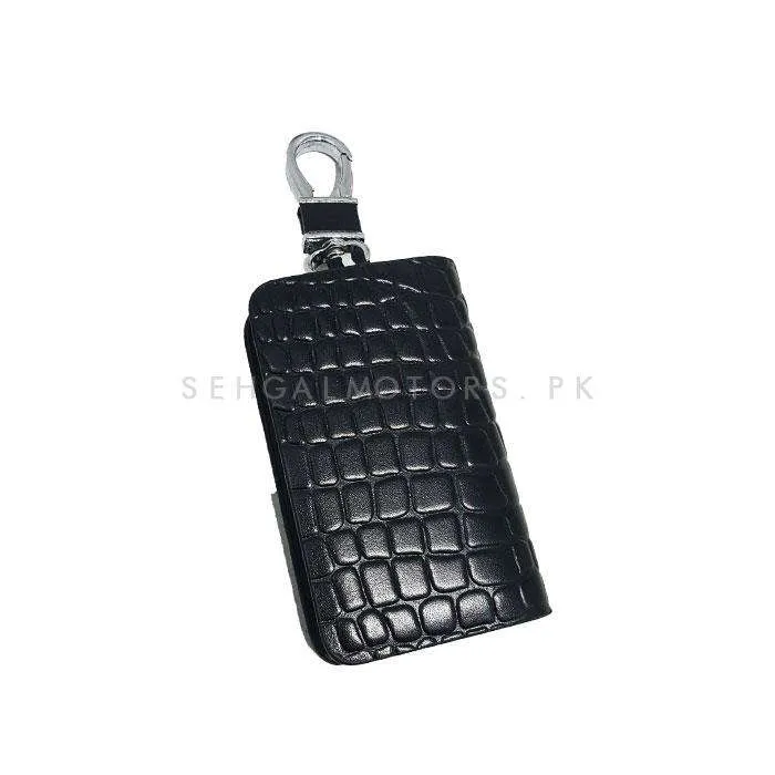 Universal Zipper Crocodile Style Leather Key Cover - Black Pouch