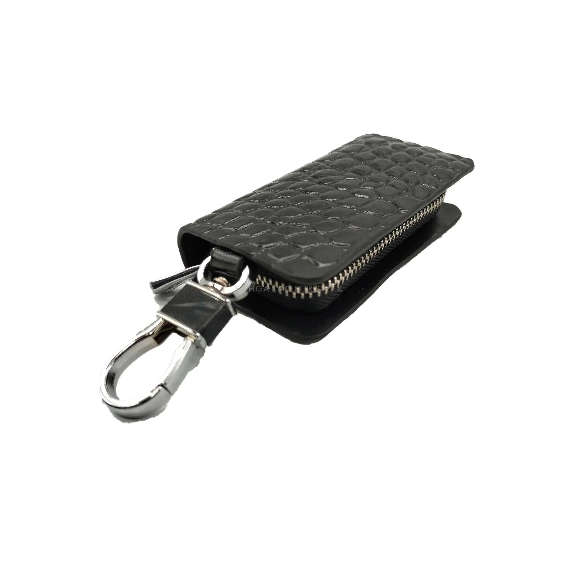 Universal Zipper Crocodile Style Leather Key Cover - Black Pouch