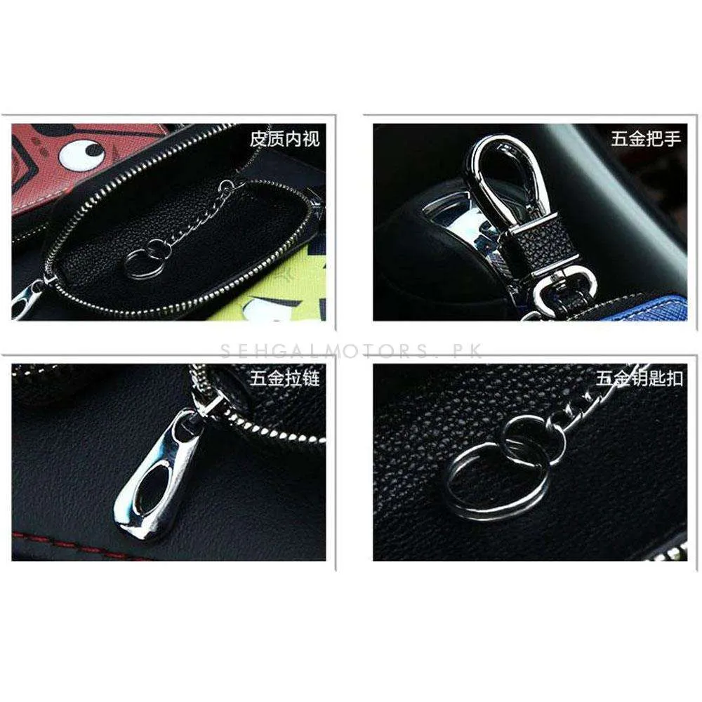Universal Zipper Crocodile Style Leather Key Cover - Black Pouch