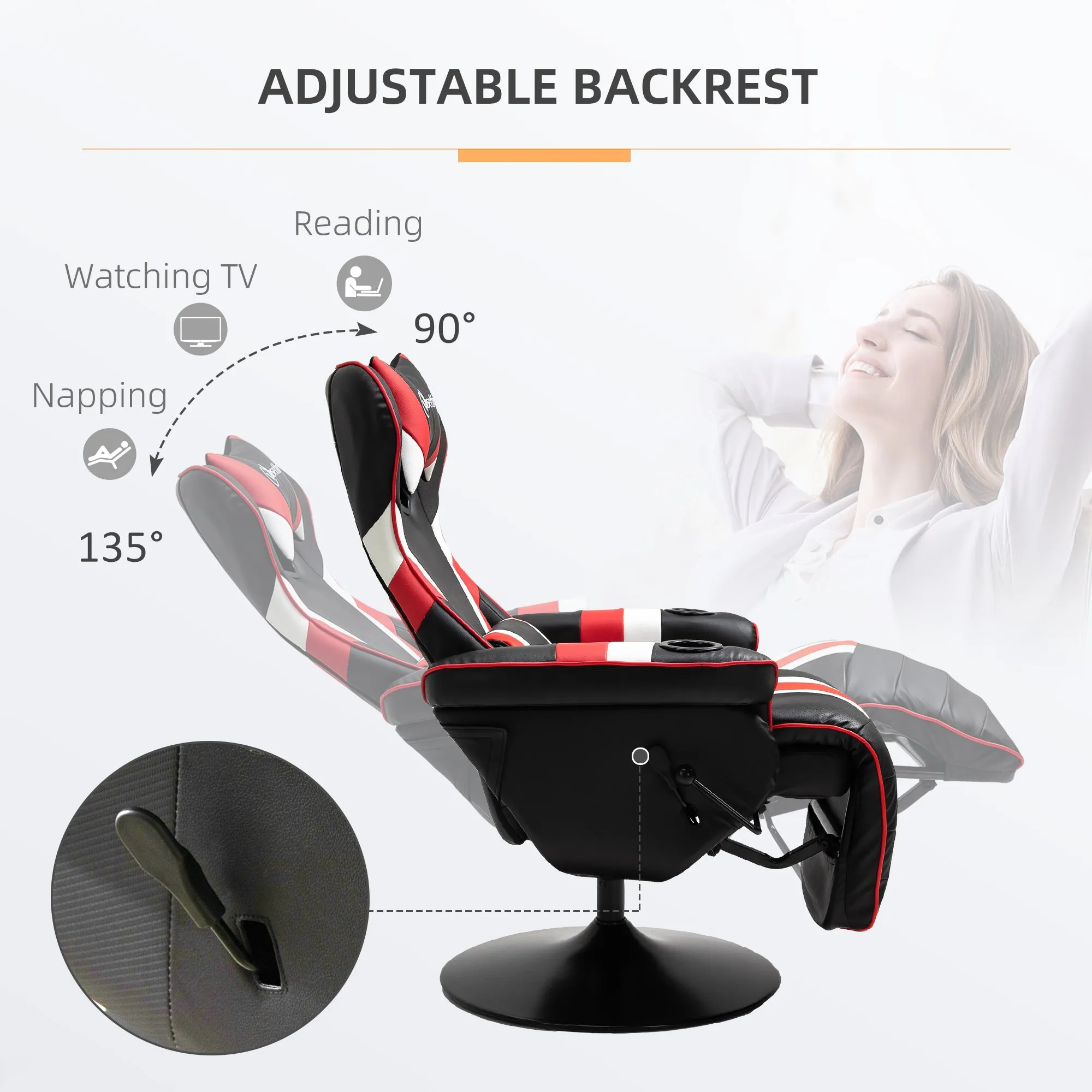 Vinsetto Recliner with Lumbar Support and Footrest - Black Red