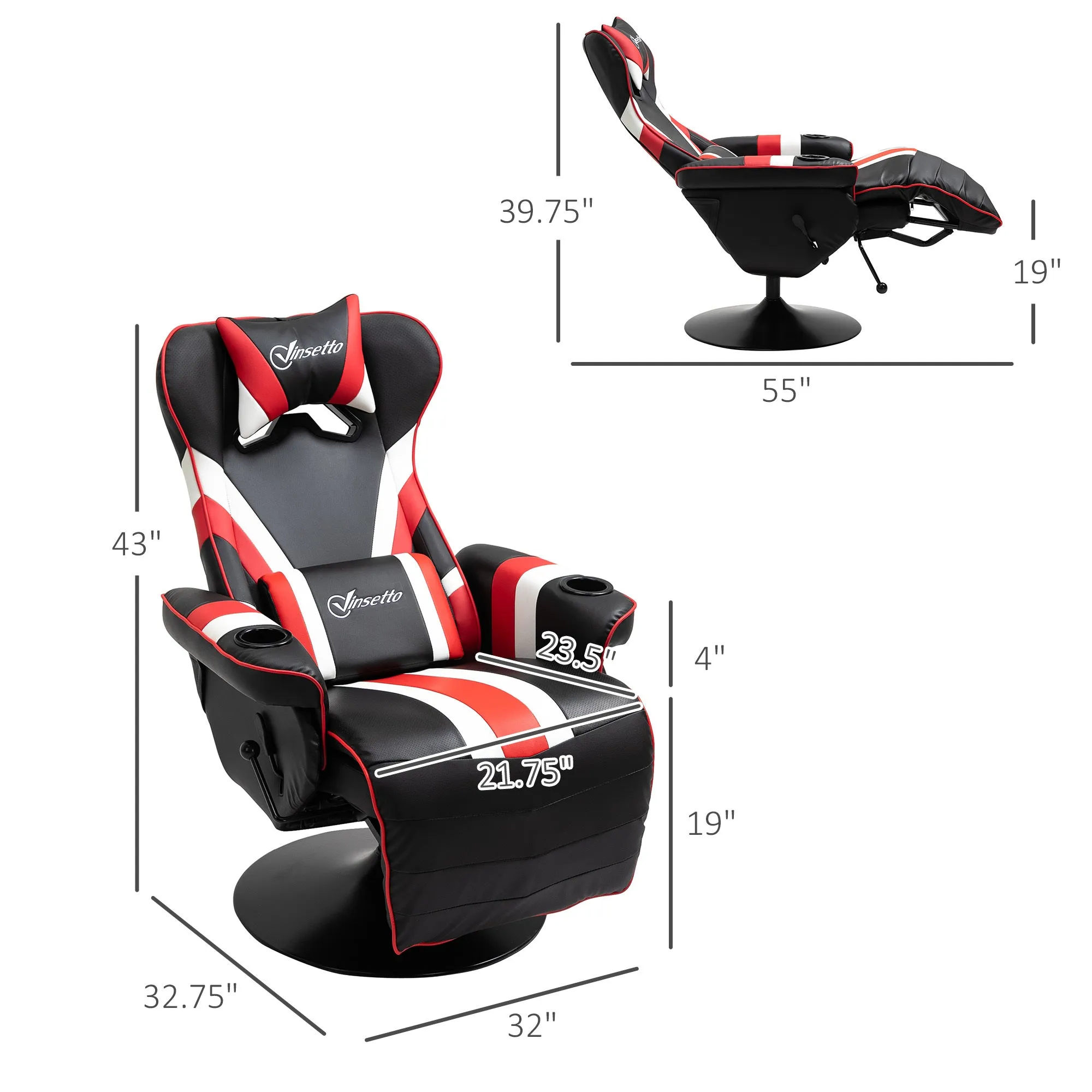 Vinsetto Recliner with Lumbar Support and Footrest - Black Red