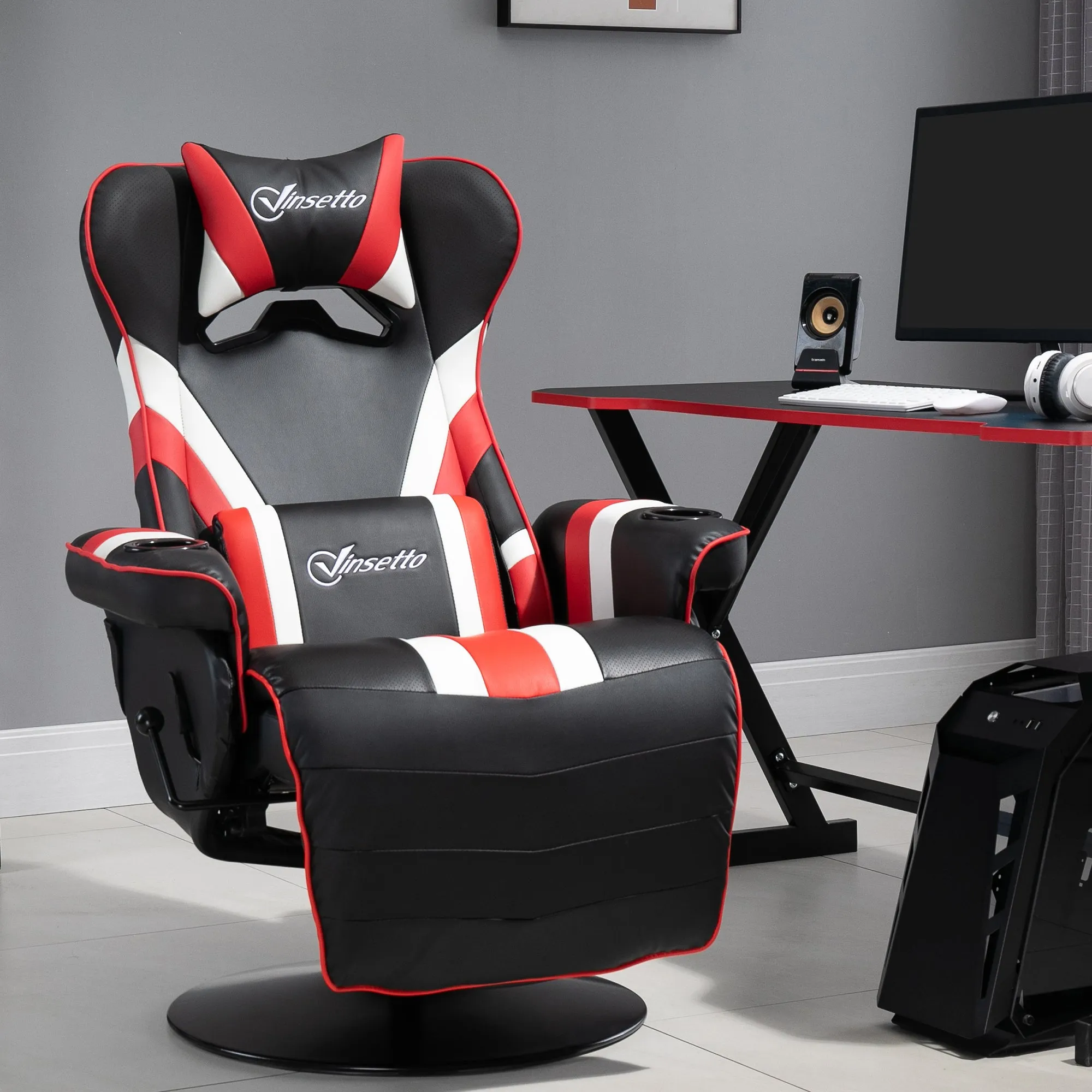 Vinsetto Recliner with Lumbar Support and Footrest - Black Red