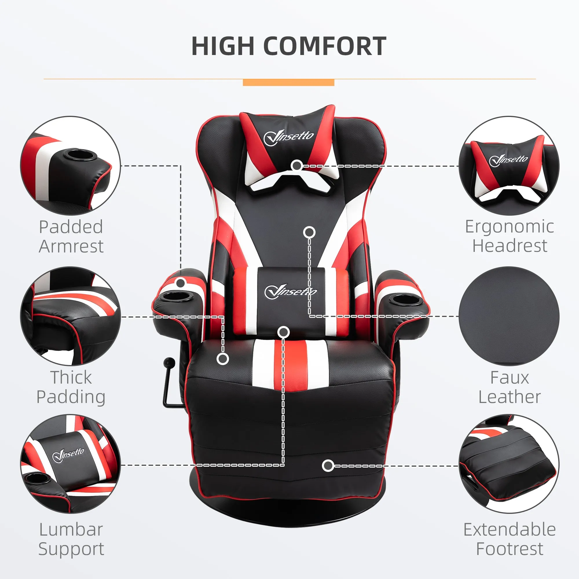 Vinsetto Recliner with Lumbar Support and Footrest - Black Red