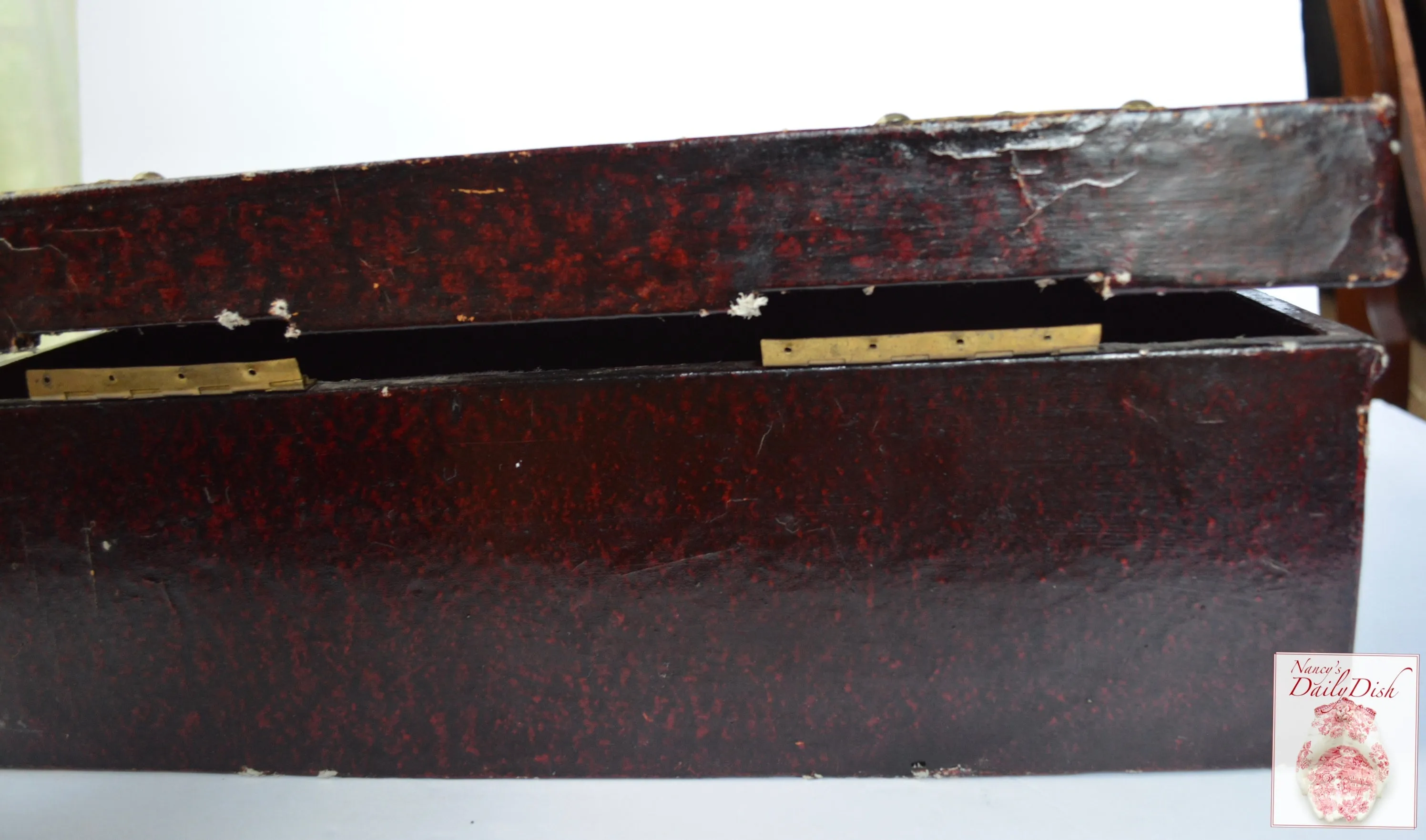 Vintage Wood Carrying Case / Suitcase / Briefcase - Bonded Leather & Buckle Handle