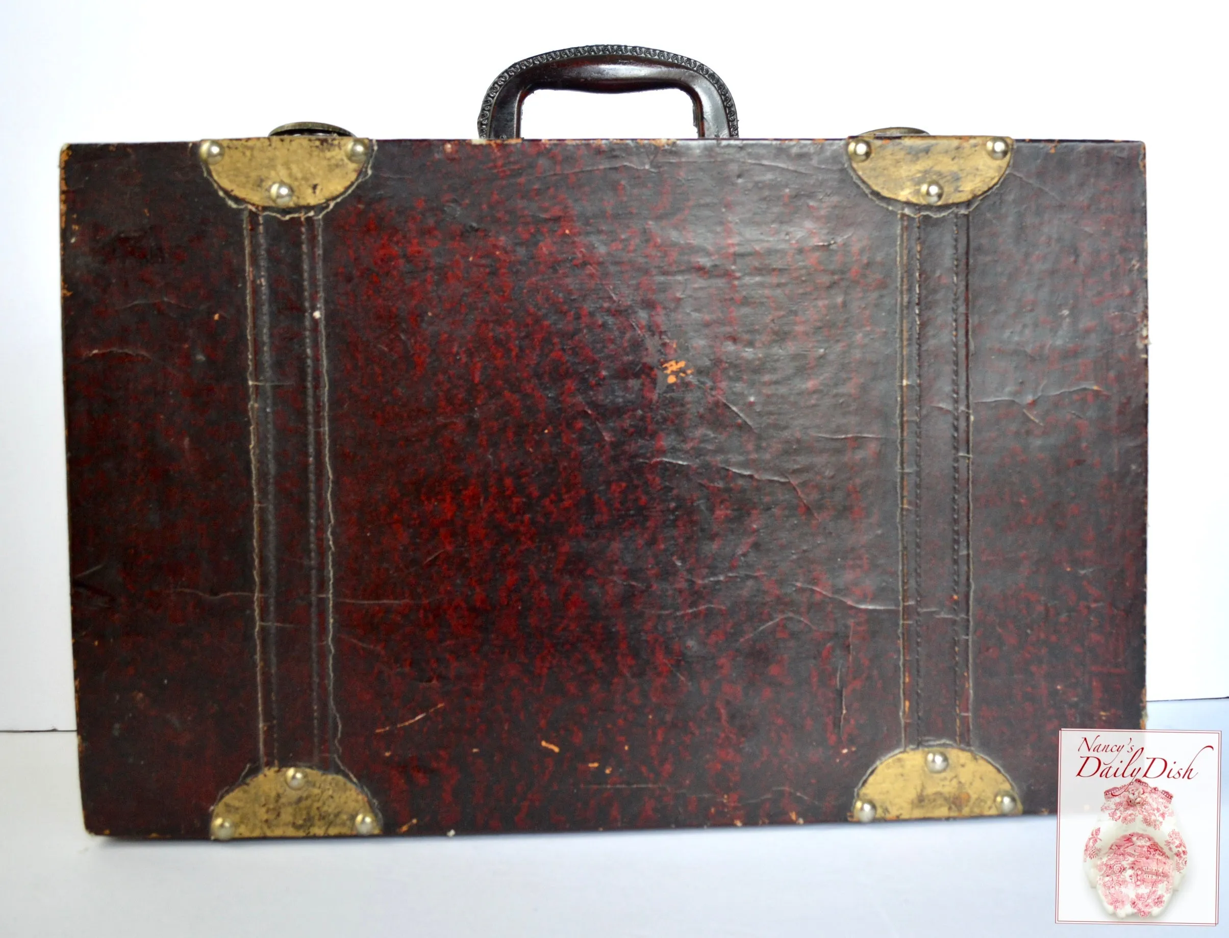 Vintage Wood Carrying Case / Suitcase / Briefcase - Bonded Leather & Buckle Handle