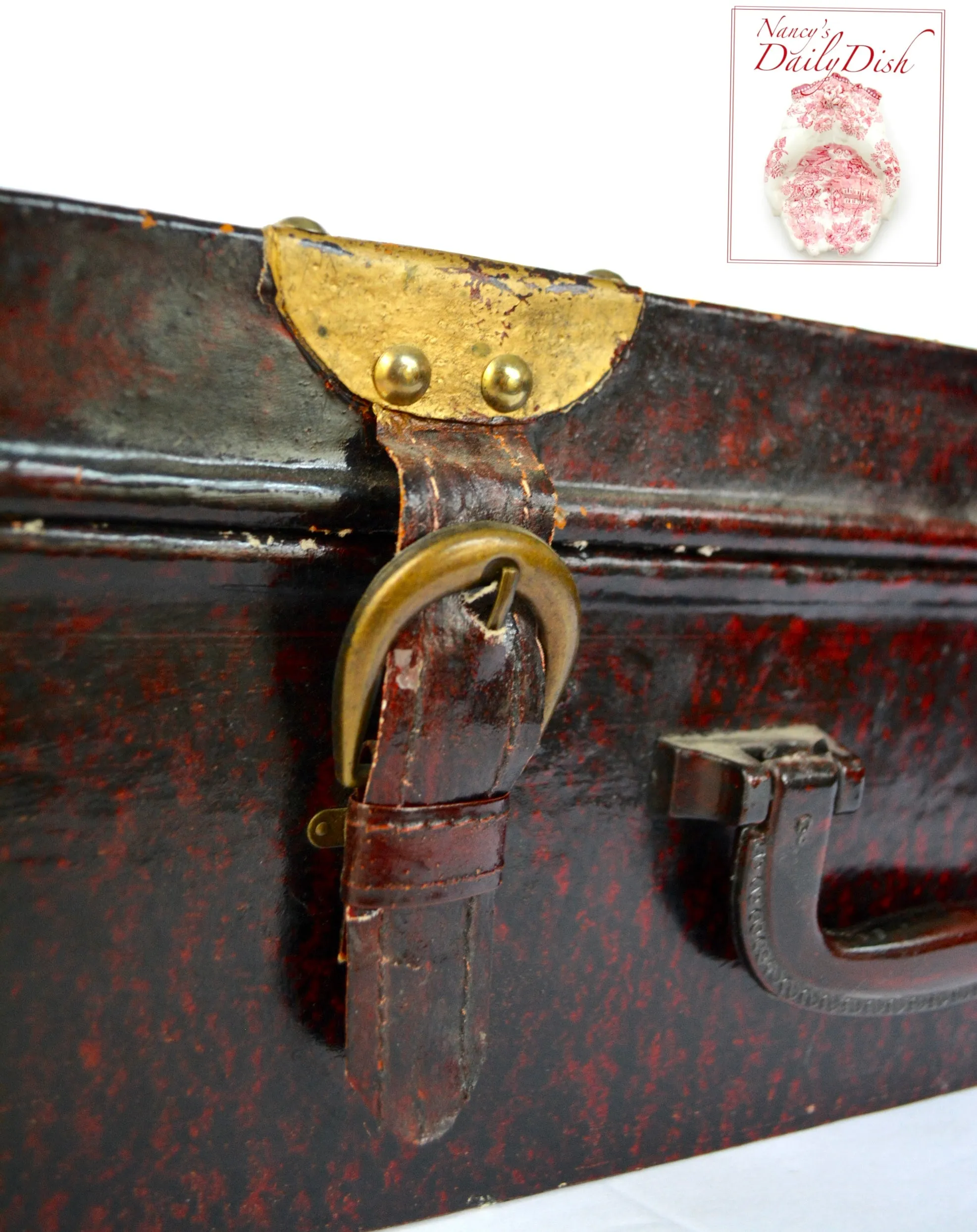Vintage Wood Carrying Case / Suitcase / Briefcase - Bonded Leather & Buckle Handle