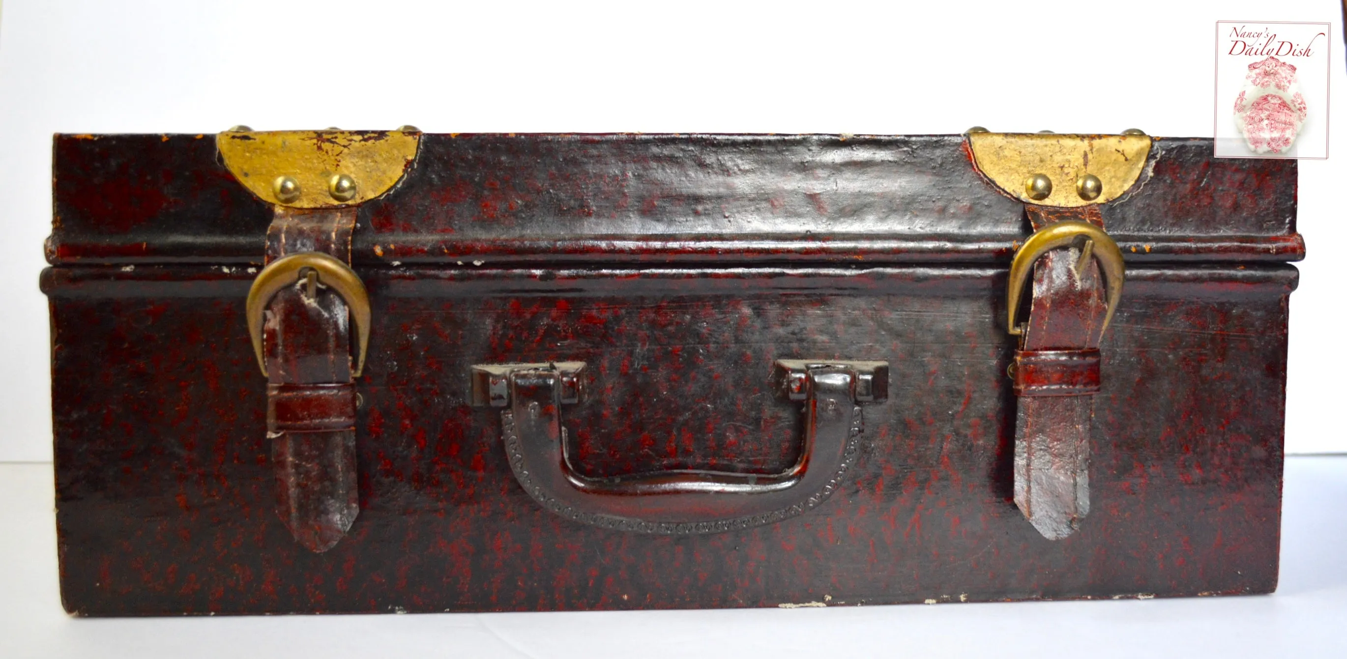Vintage Wood Carrying Case / Suitcase / Briefcase - Bonded Leather & Buckle Handle