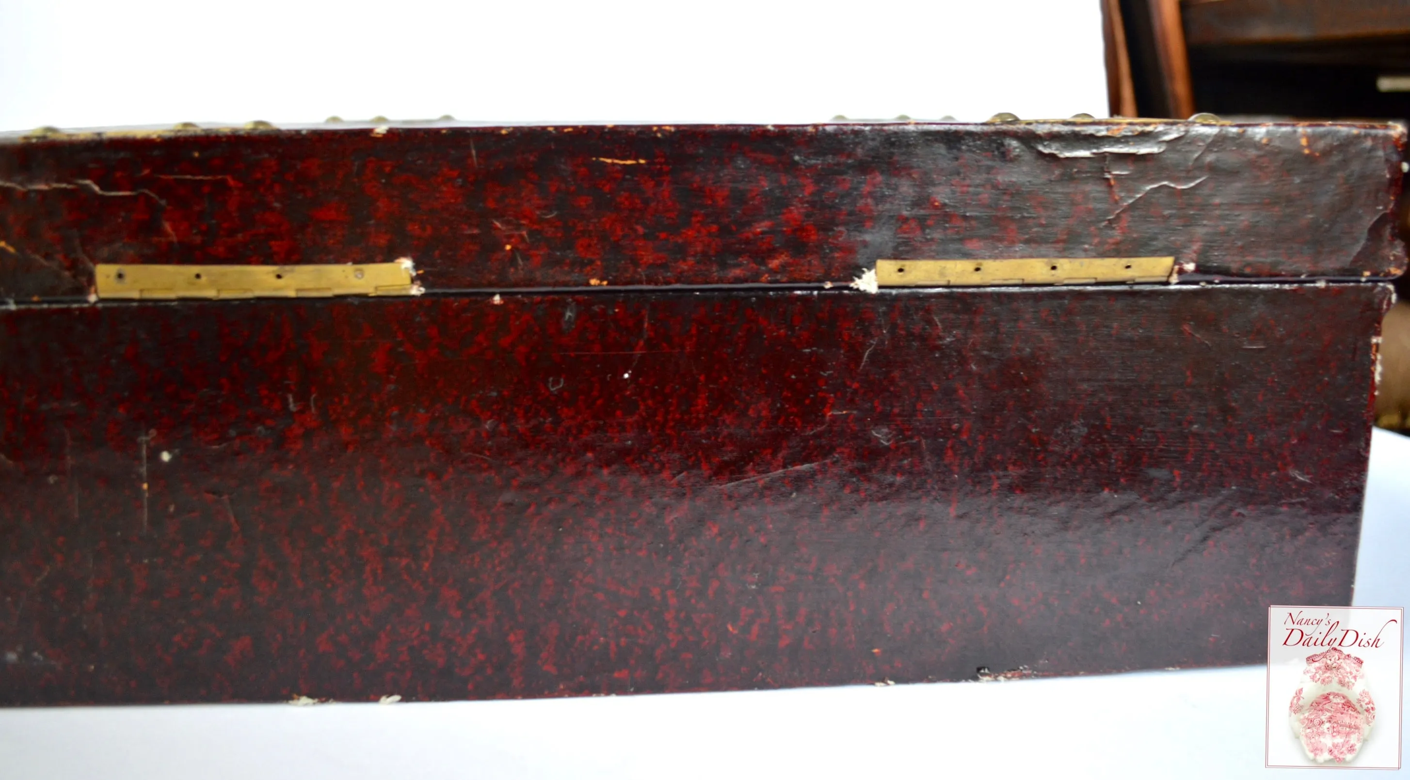 Vintage Wood Carrying Case / Suitcase / Briefcase - Bonded Leather & Buckle Handle