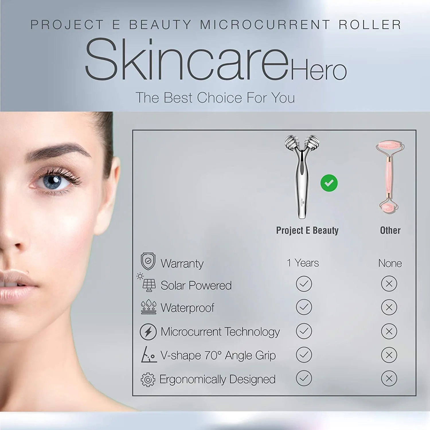 VORA Microcurrent Facial Roller by  | | 3D Face & Body Massager | Instant Face Lift & V-Shape | Collagen Boost | Tightens Skin | Anti-Aging | Roller Tightens Skin | Solar Powered